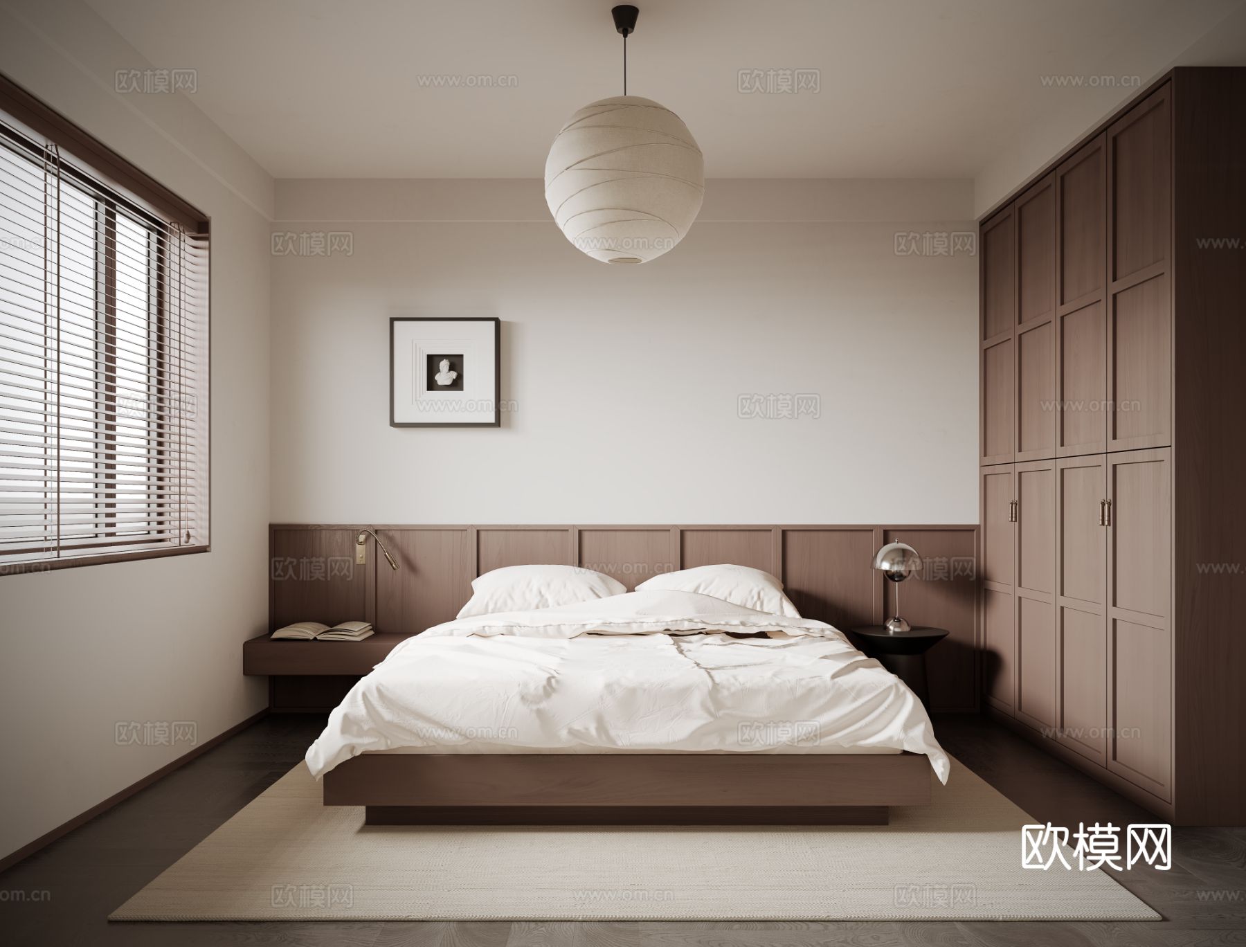 中古风家装效果客厅卧室大平层效果图下载（渲染图9）