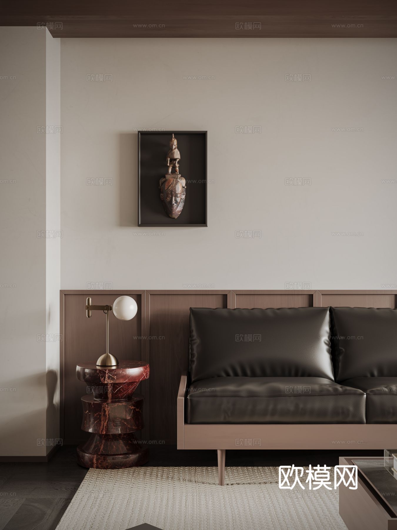 中古风家装效果客厅卧室大平层效果图下载（渲染图2）