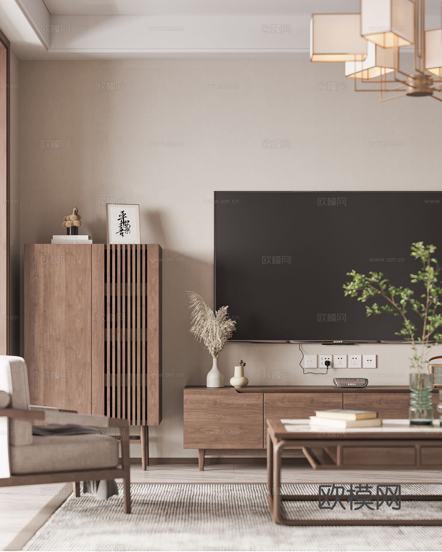 宋式新中式大平层家装风格效果图下载（渲染图2）