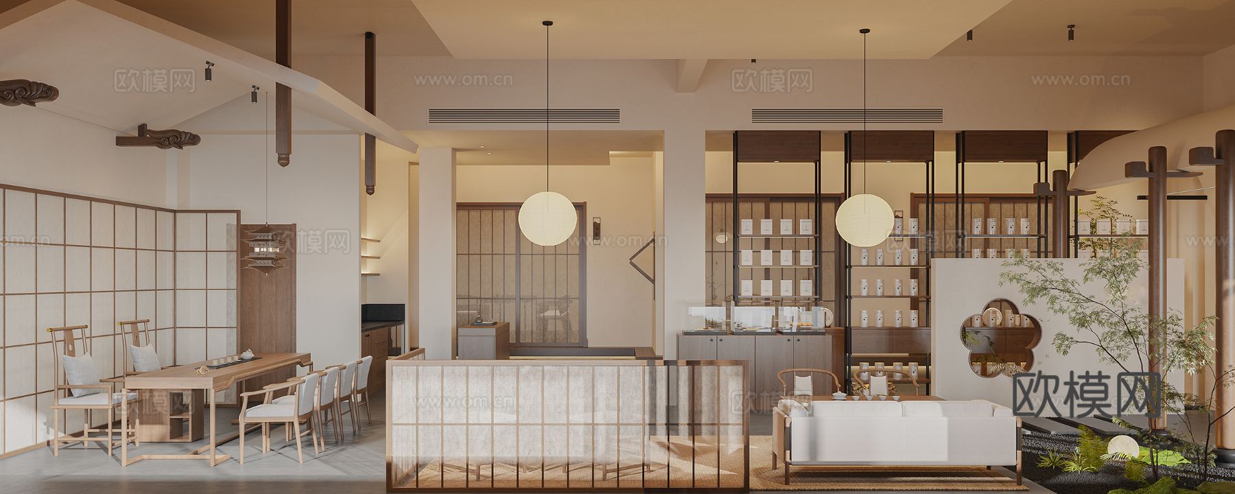 侘寂风茶楼设计效果图下载（渲染图4）