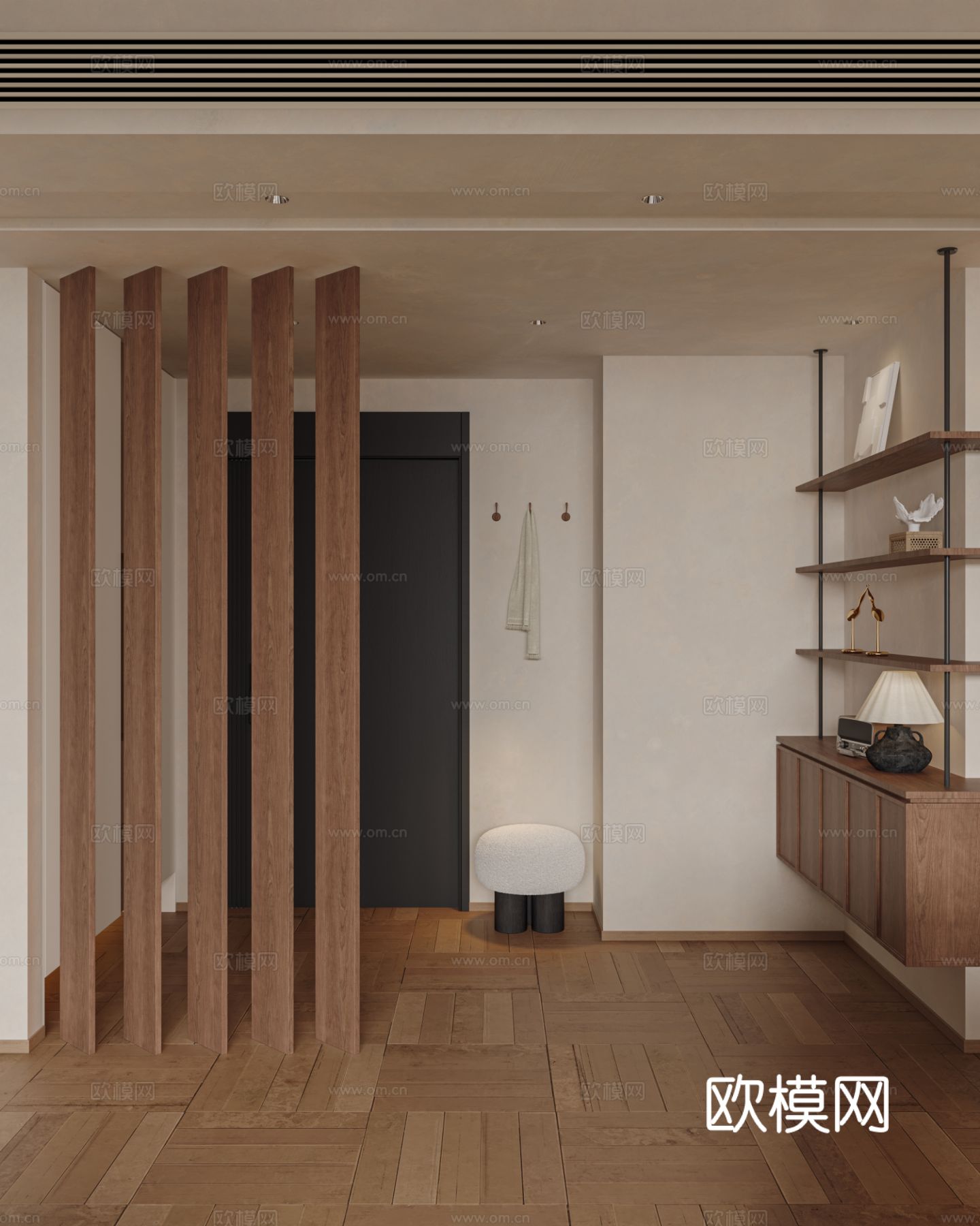 中古风家装效果客厅卧室大平层效果图下载（渲染图16）