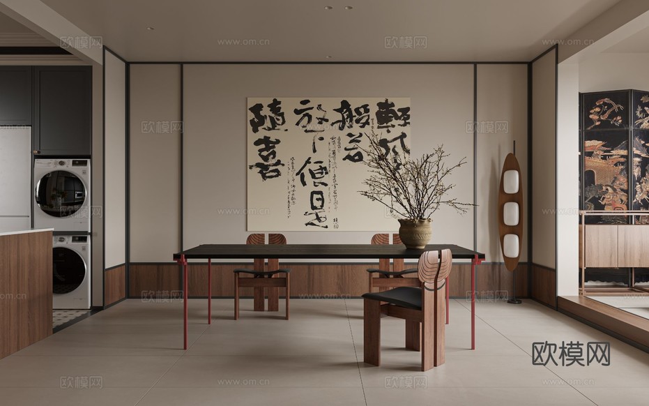 中古風家裝效果客廳臥室平層效果圖下載(渲染圖5)