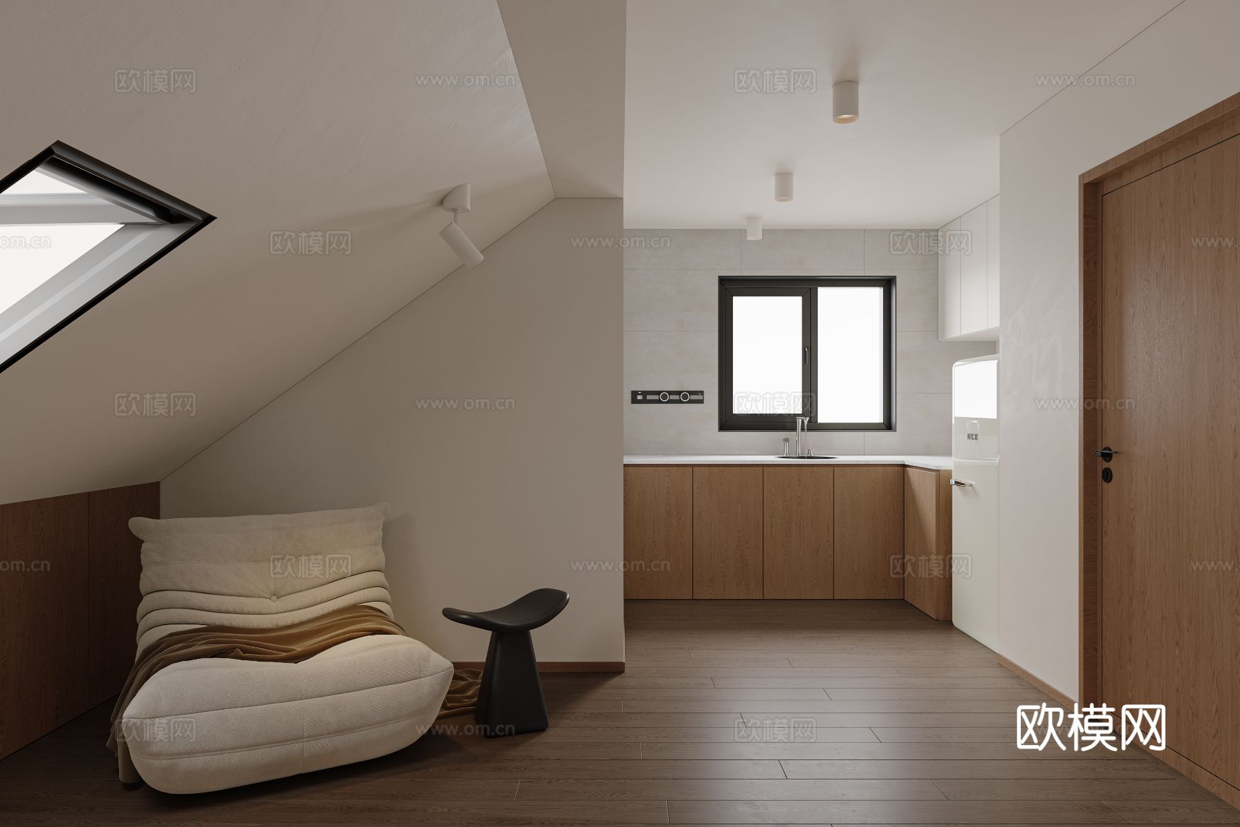 中古风家装效果客厅卧室大平层效果图下载（渲染图4）