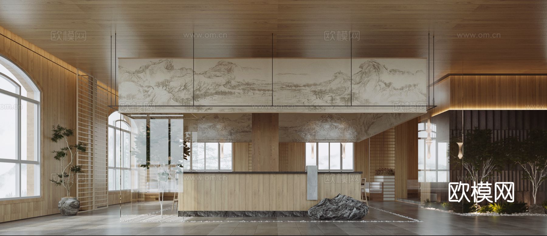 侘寂风茶楼设计效果图下载（渲染图2）