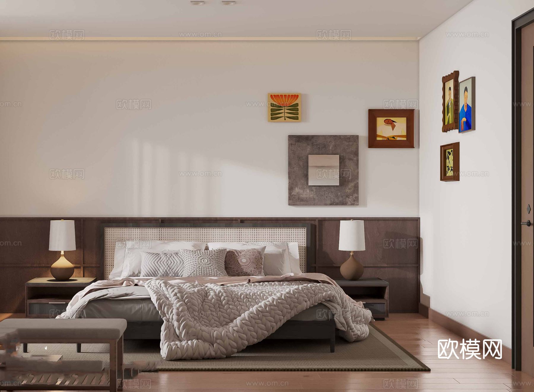 中古风家装效果客厅卧室大平层效果图下载（渲染图4）