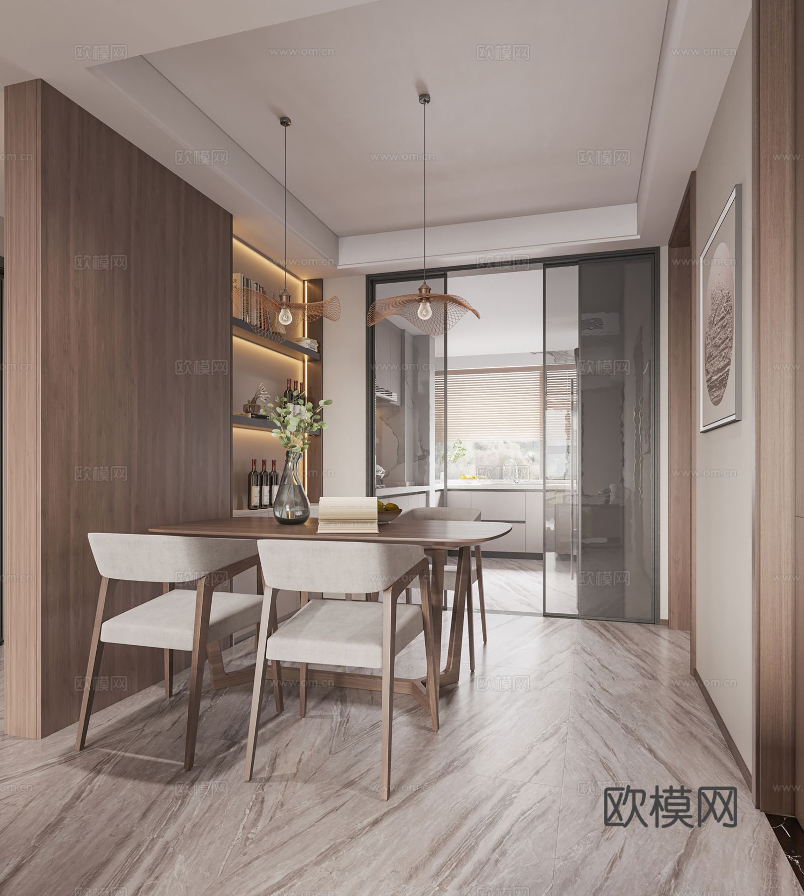 宋式新中式大平层家装风格效果图下载（渲染图3）