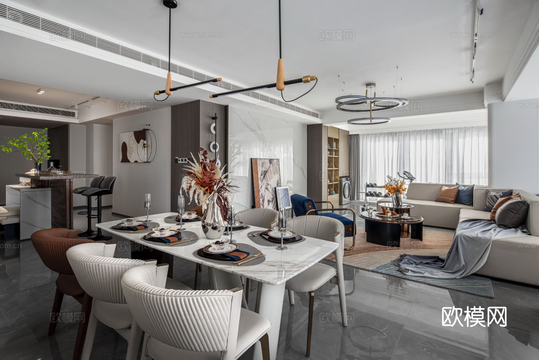 意式现代家装设计 客厅卧室效果图下载（渲染图1）