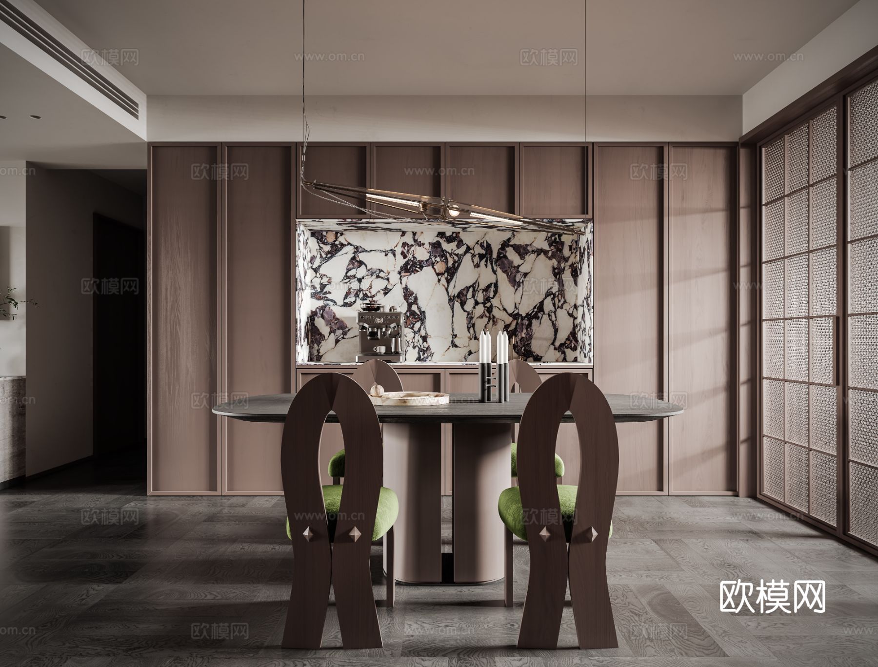 中古风家装效果客厅卧室大平层效果图下载（渲染图11）