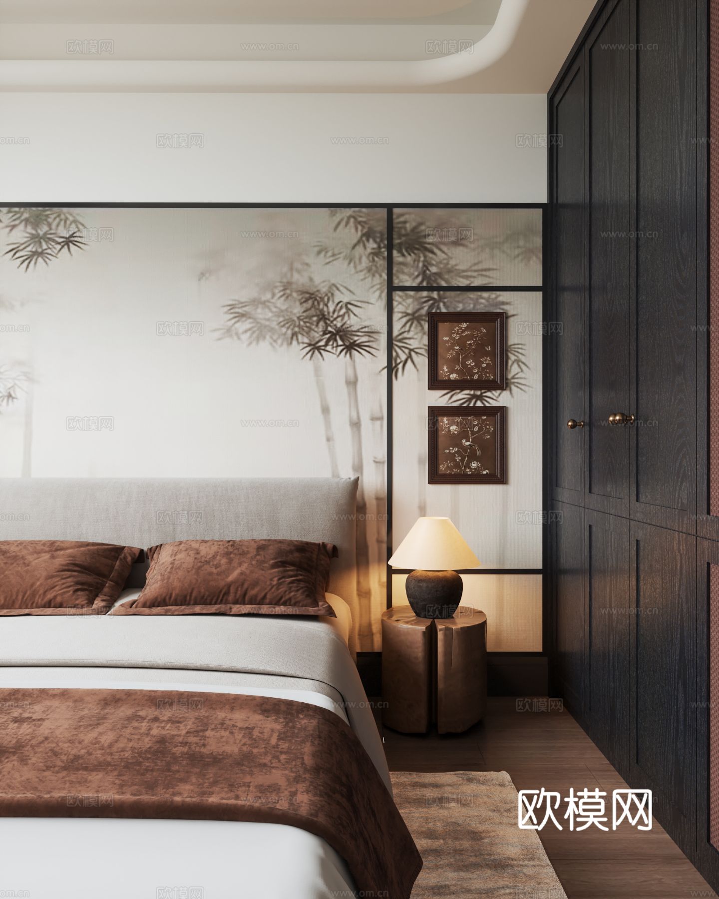 中古风家装效果客厅卧室大平层效果图下载（渲染图10）