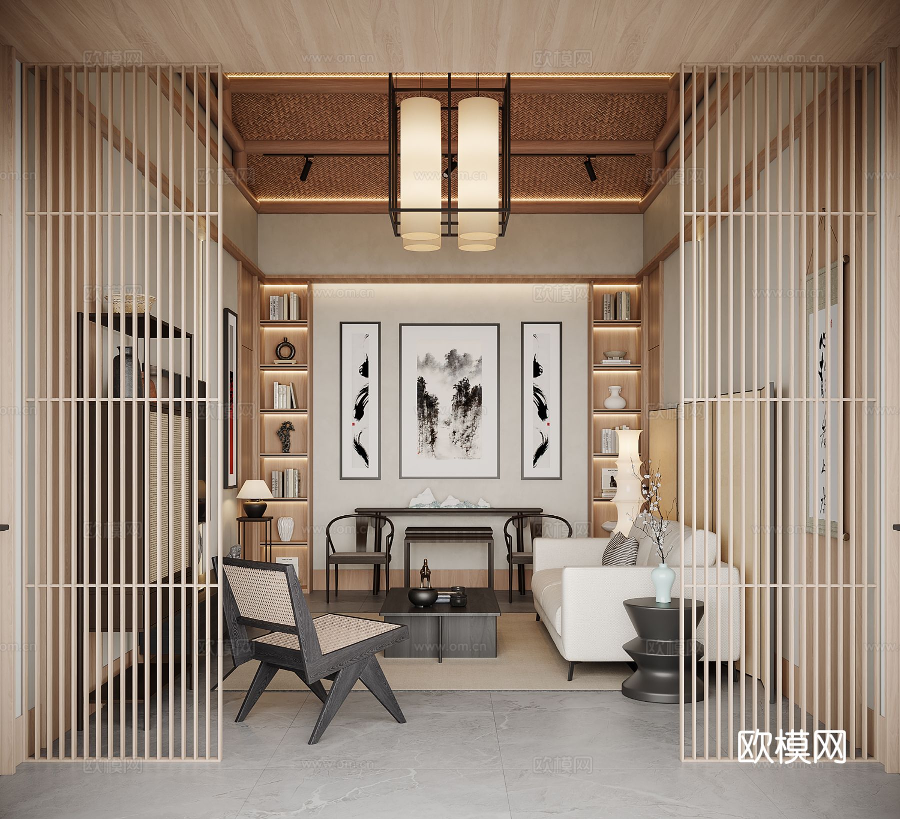 宋式新中式大民宿设计风格效果图下载（渲染图7）