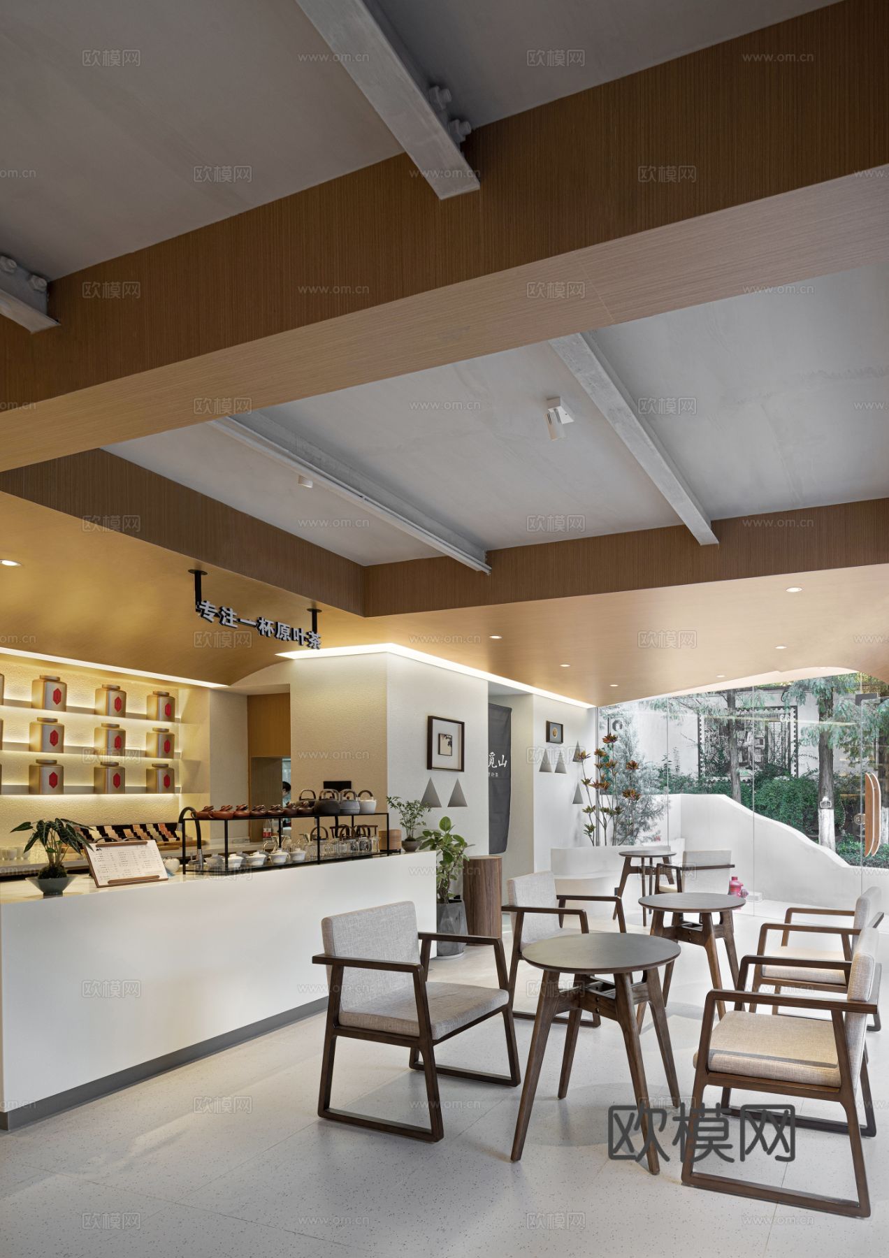 新中式茶室设计 餐厅效果图下载（渲染图2）