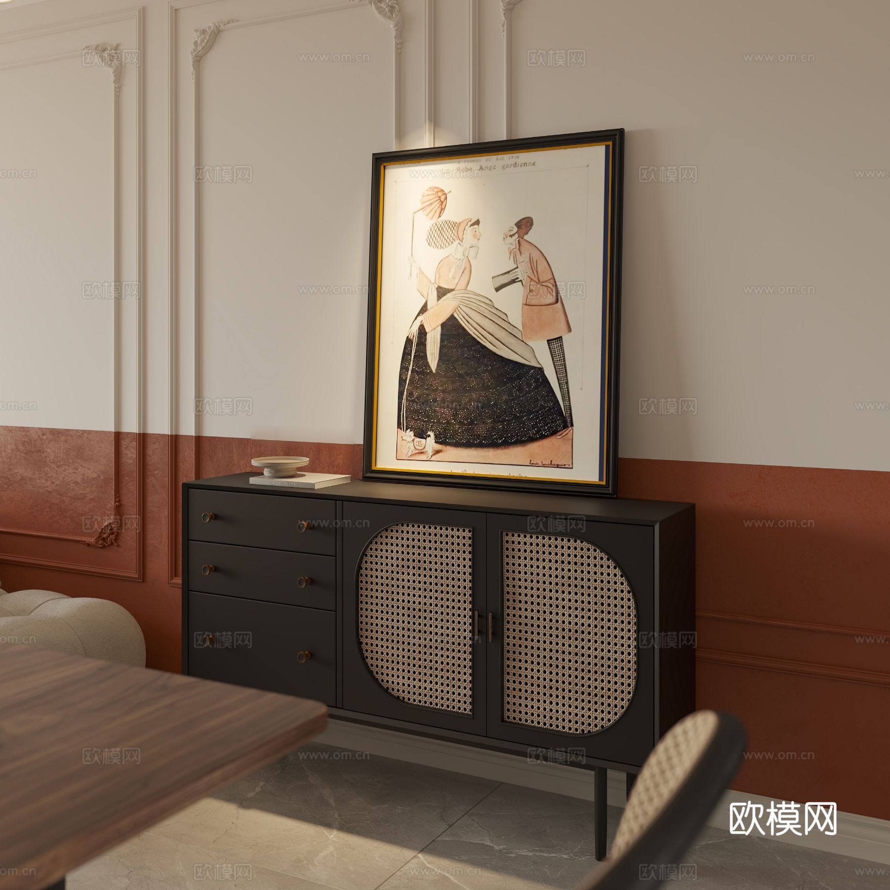 中古风家装效果客厅卧室大平层效果图下载（渲染图8）