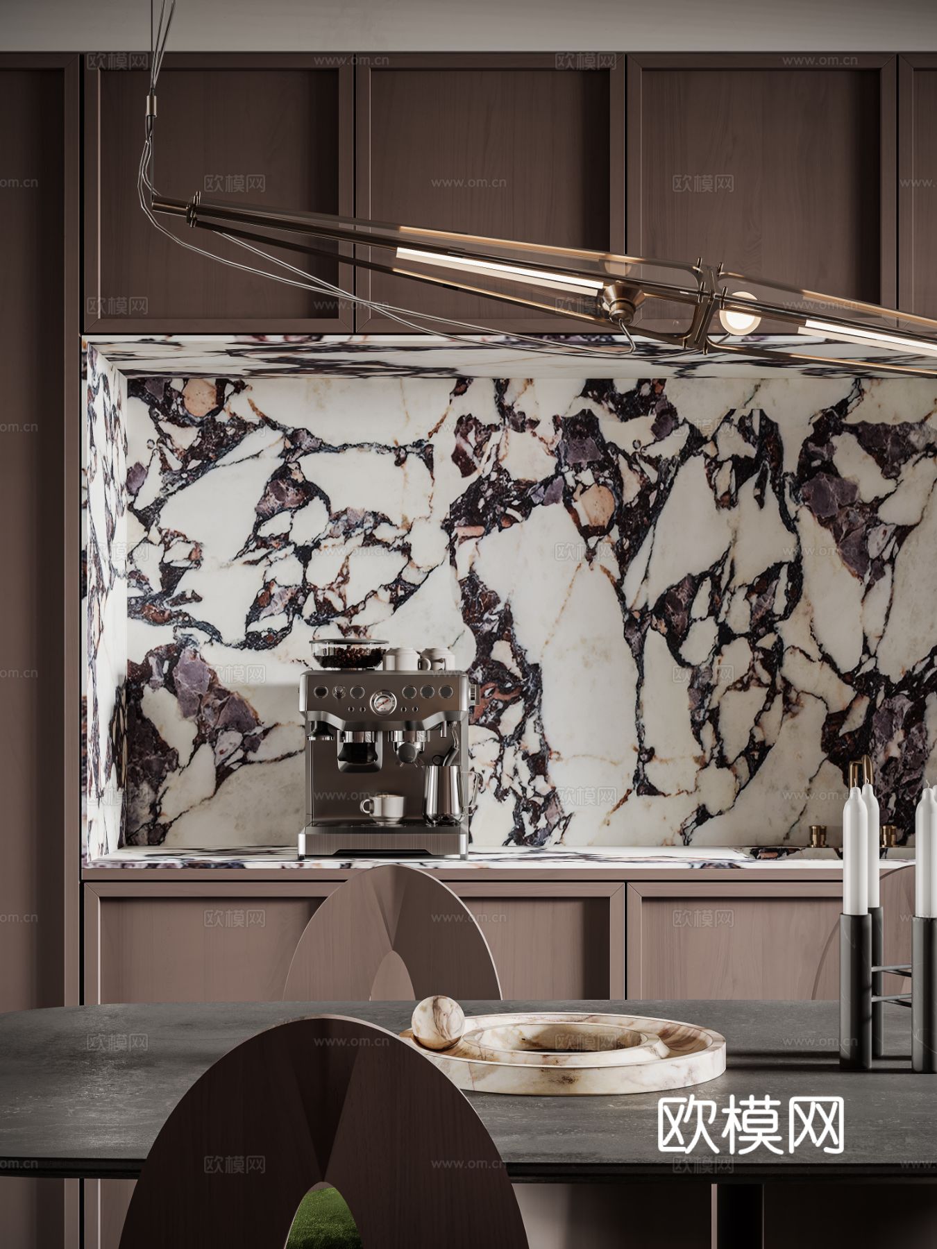 中古风家装效果客厅卧室大平层效果图下载（渲染图8）