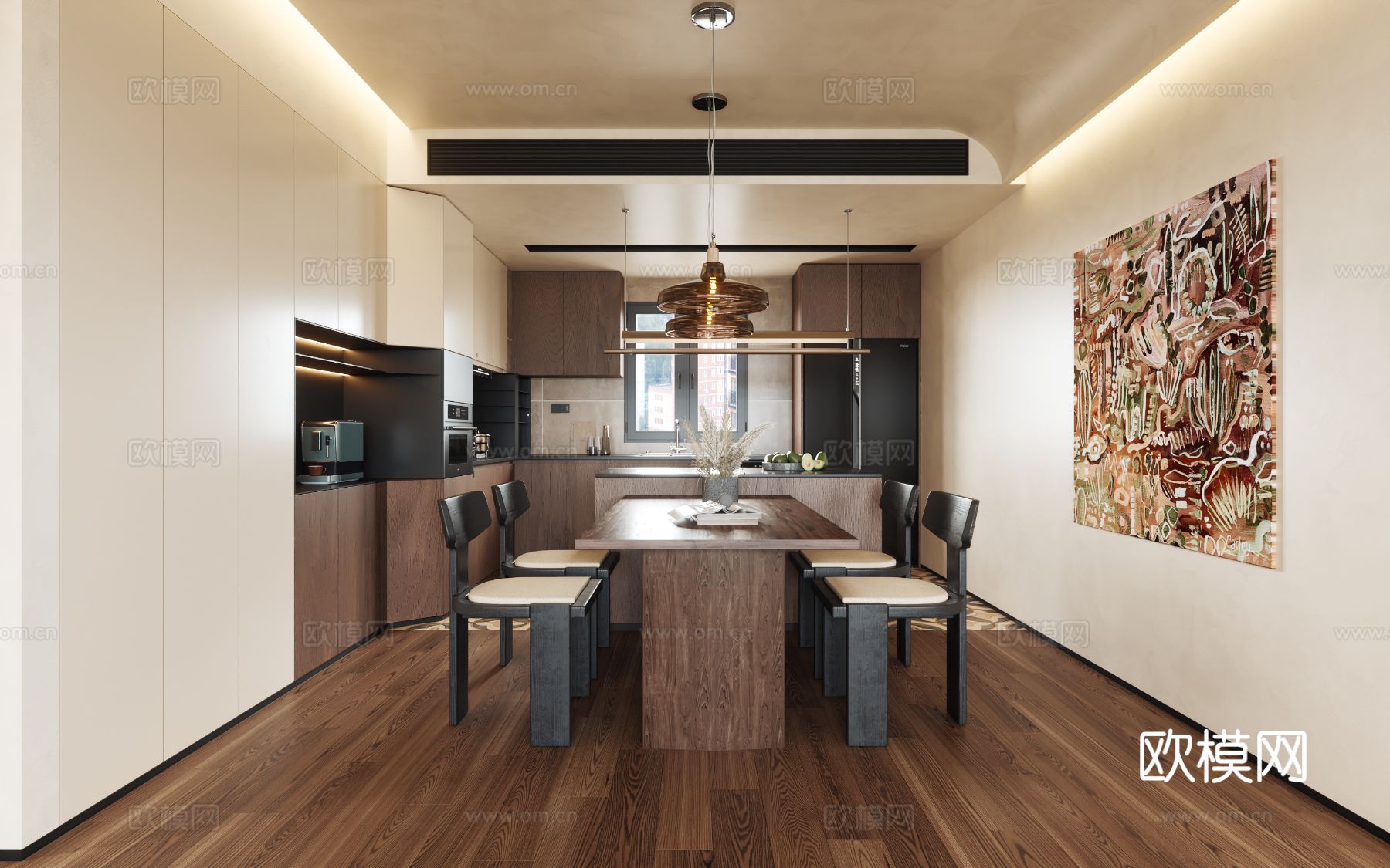 中古风家装效果客厅卧室大平层效果图下载（渲染图4）