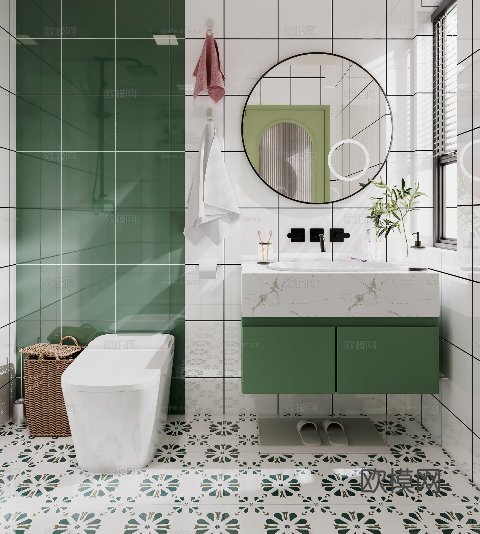 中古风家装效果客厅卧室大平层效果图下载（渲染图8）