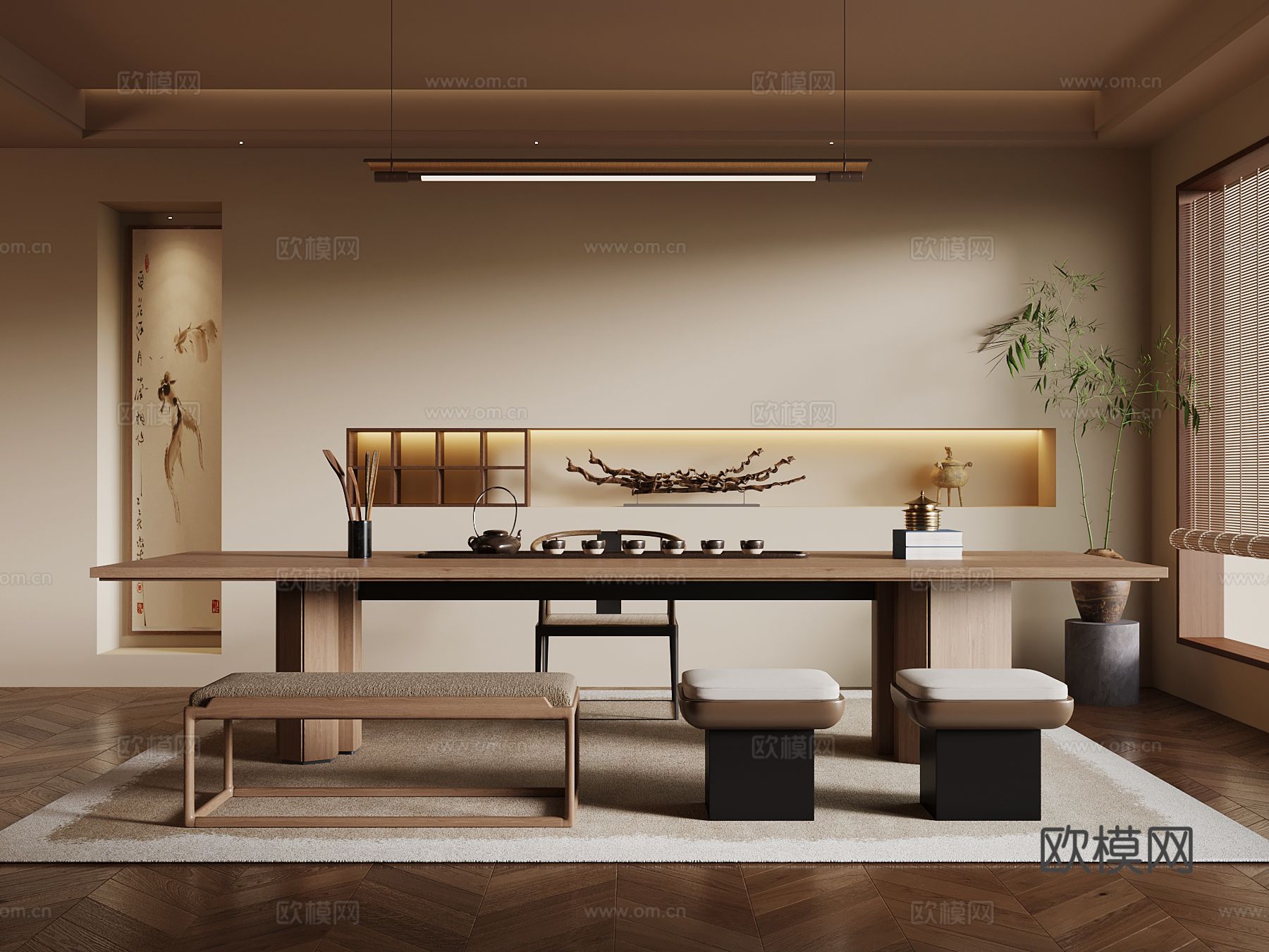 新中式茶室 茶桌椅 茶台3d模型