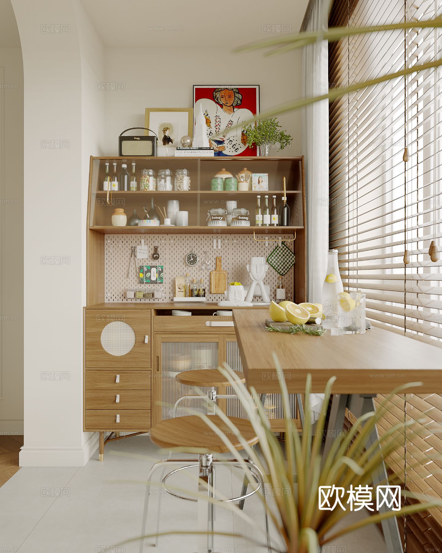 中古风家装效果客厅卧室大平层效果图下载（渲染图2）