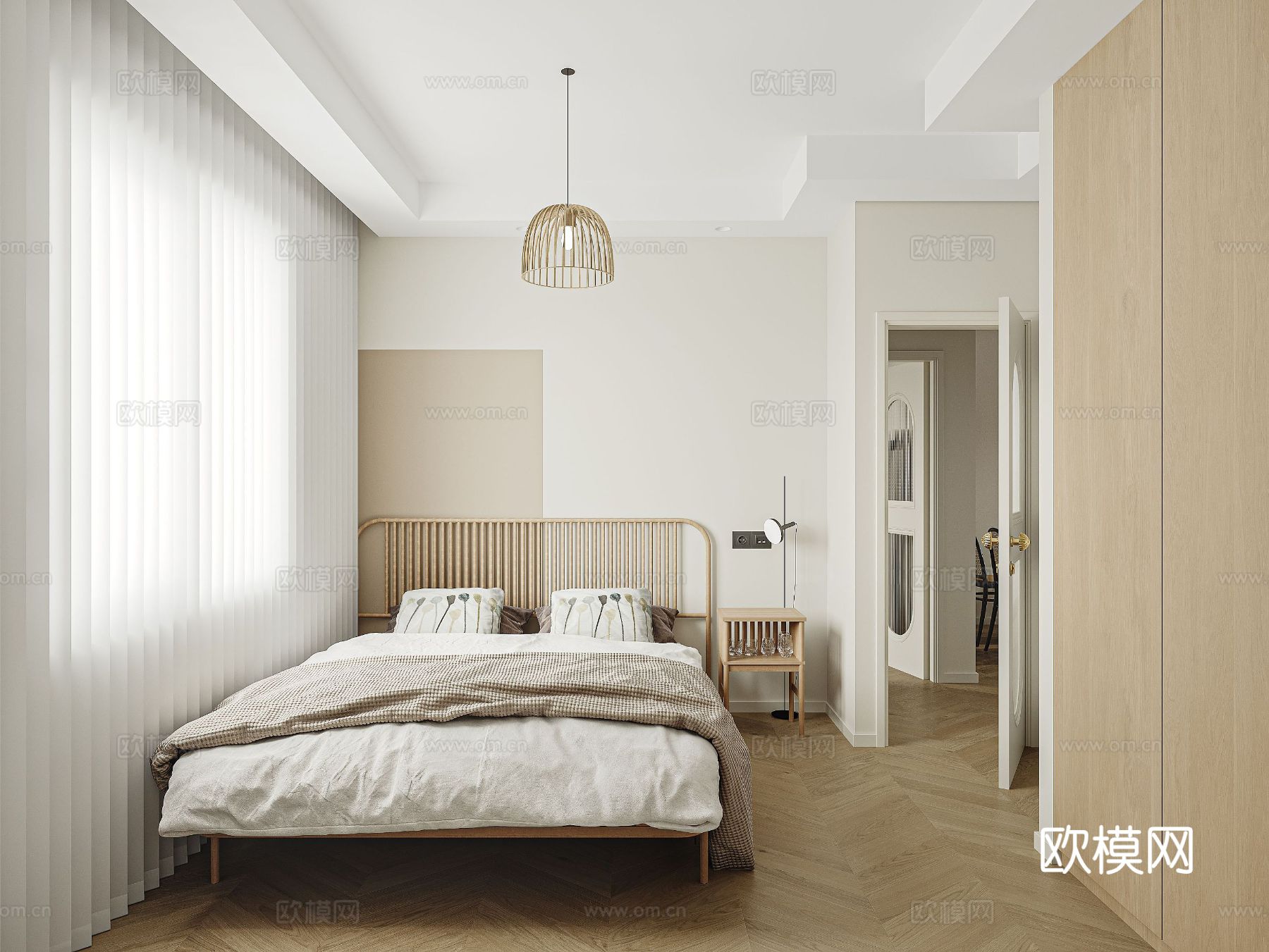 中古风家装效果客厅卧室大平层效果图下载（渲染图2）