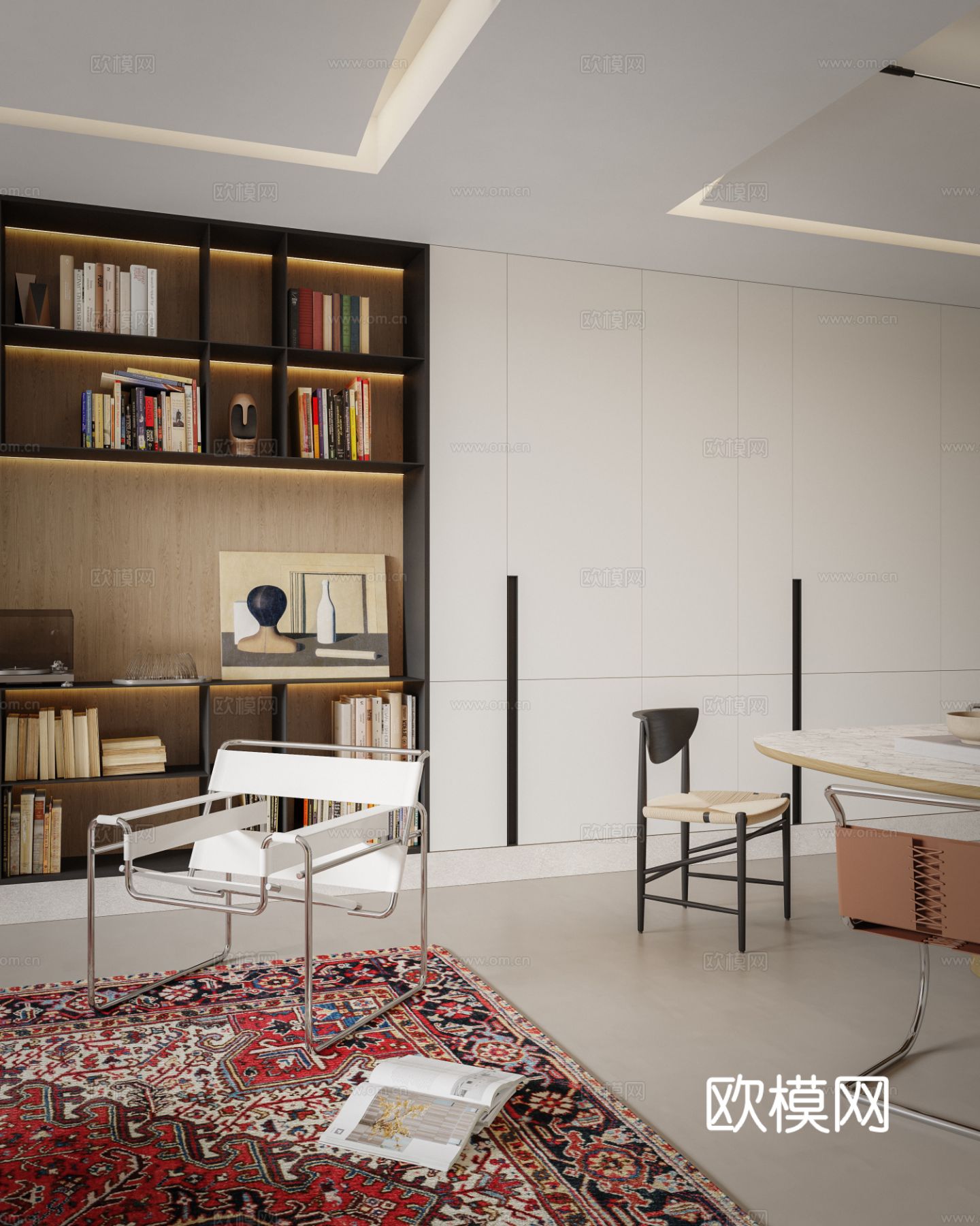 中古风家装效果客厅卧室大平层效果图下载（渲染图5）