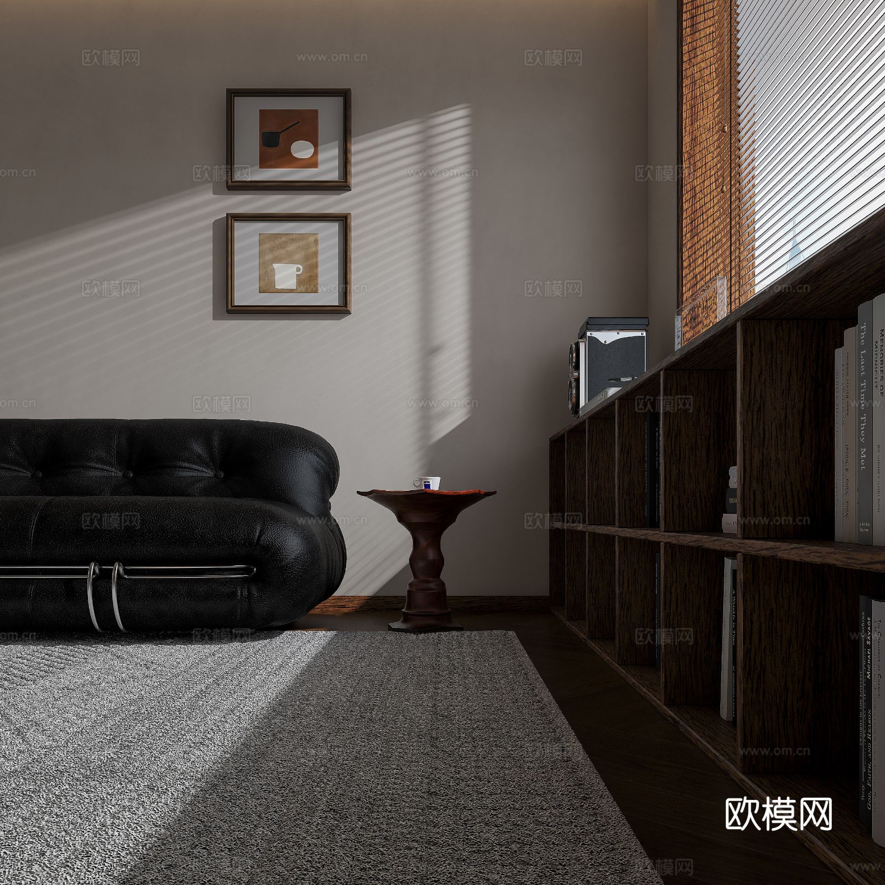 中古风家装效果客厅卧室大平层效果图下载（渲染图10）