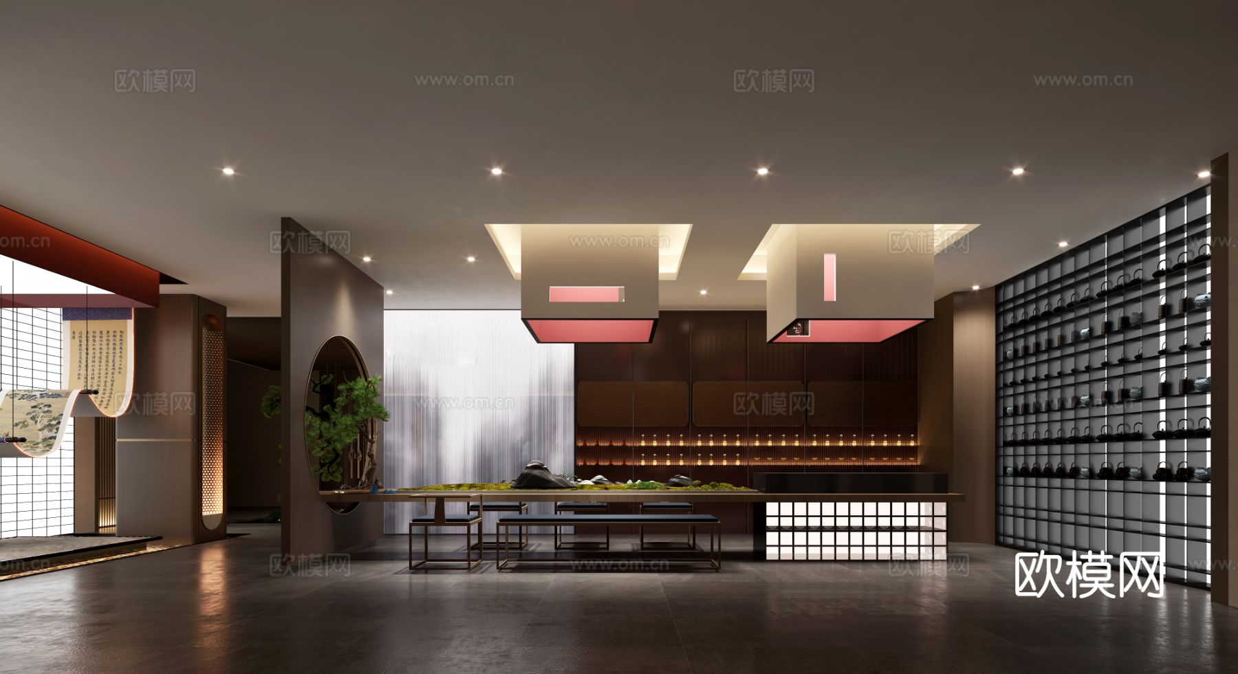 新中式茶室设计 餐厅效果图下载（渲染图3）