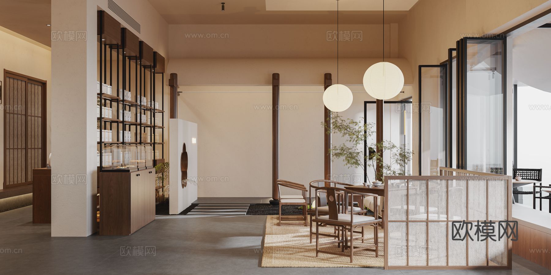 侘寂风茶楼设计效果图下载（渲染图7）