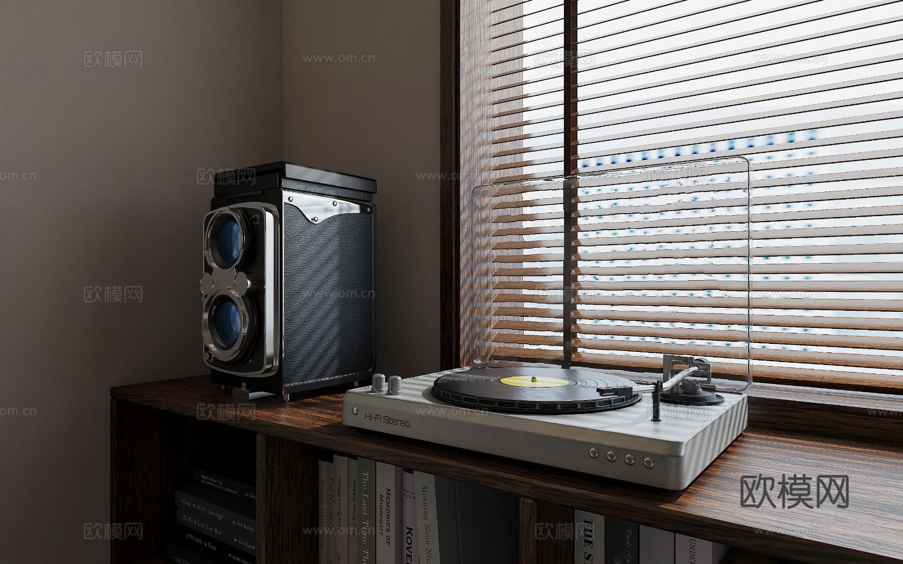 中古风家装效果客厅卧室大平层效果图下载（渲染图8）