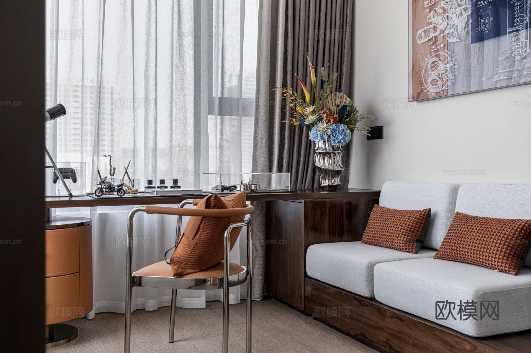 意式现代家装设计 客厅卧室效果图下载（渲染图9）