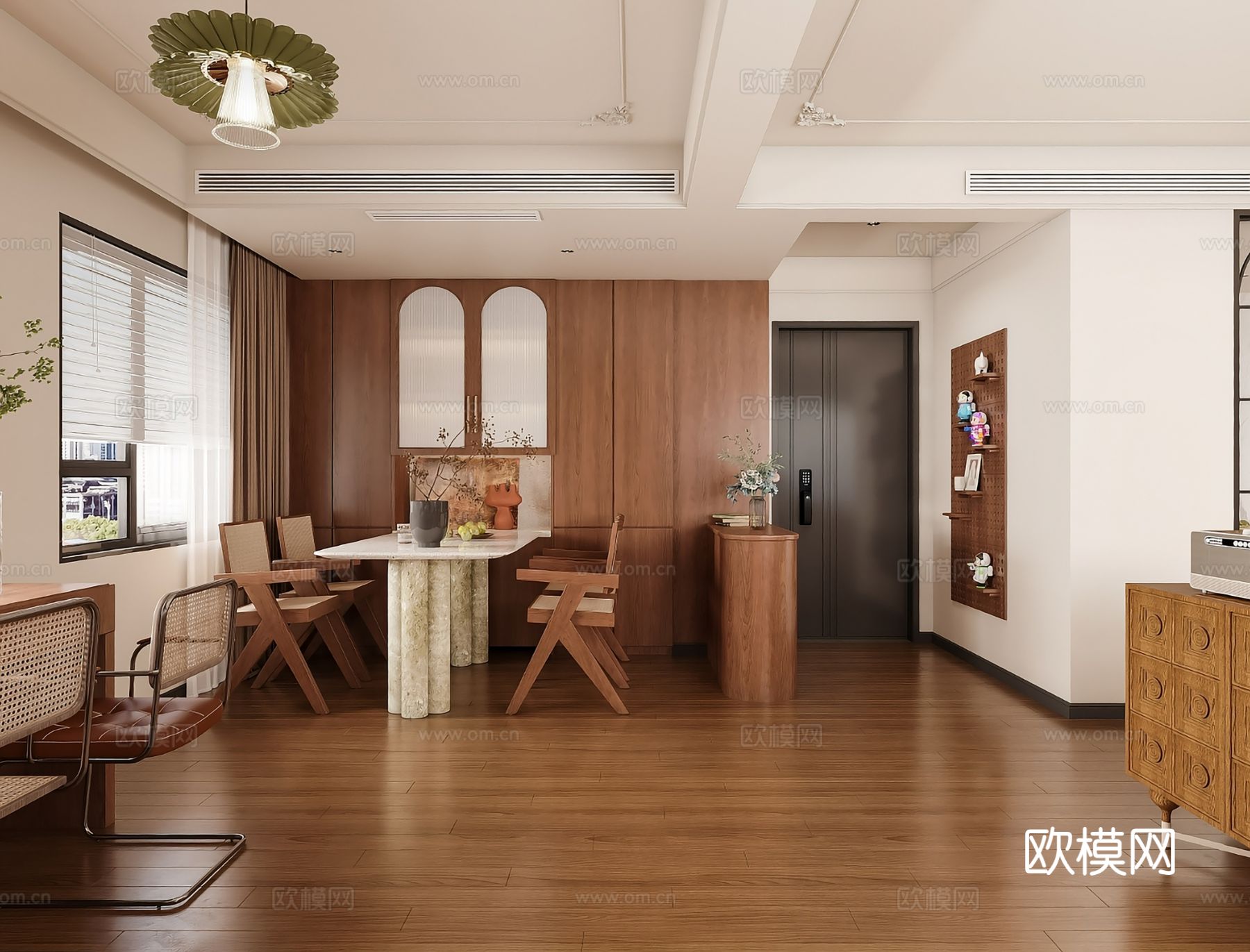 中古风家装效果客厅卧室大平层效果图下载（渲染图5）