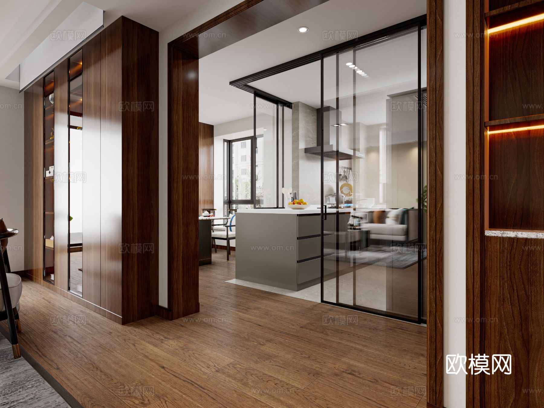 宋式新中式大平层家装效果图下载（渲染图4）