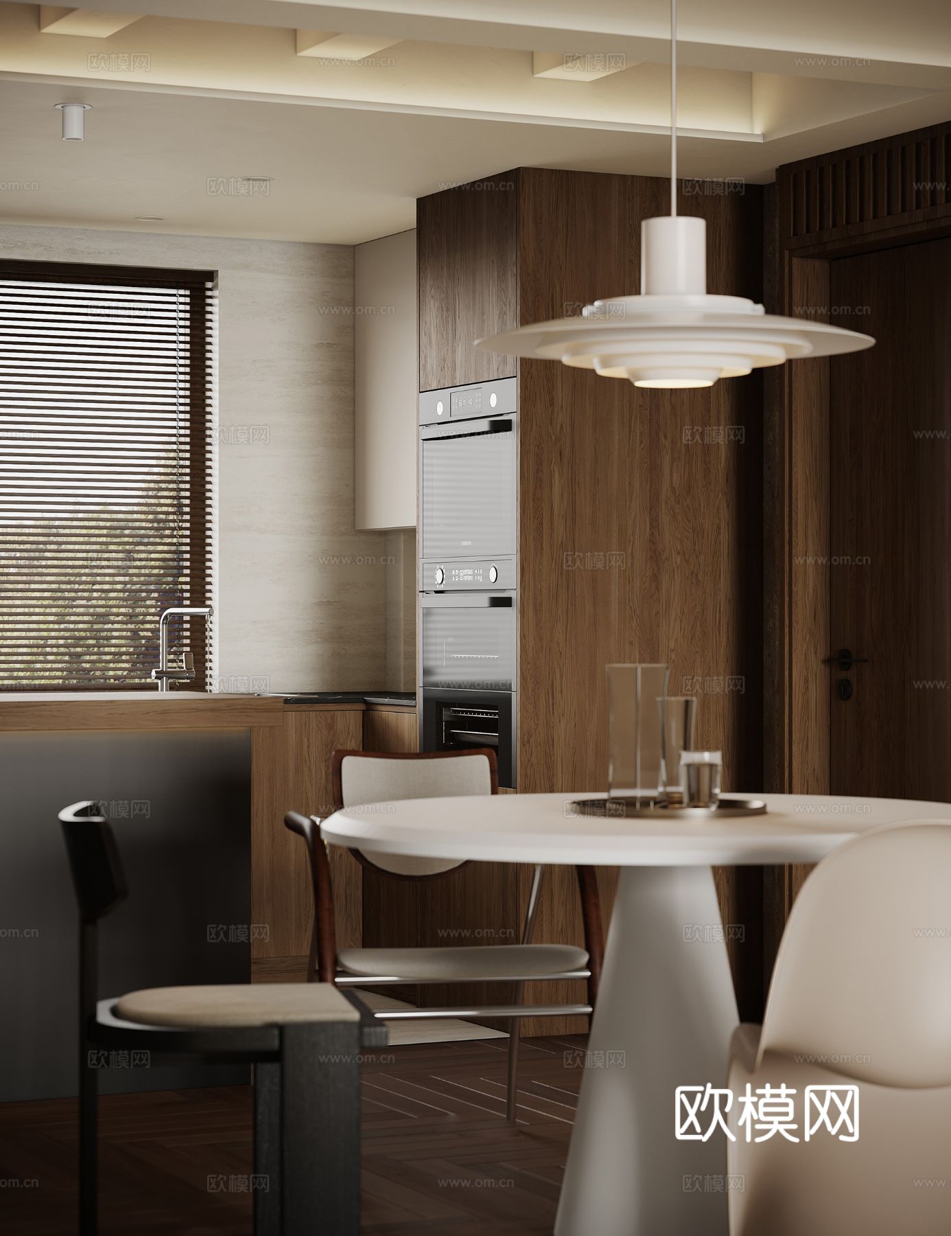 中古风家装效果客厅卧室大平层效果图下载（渲染图5）