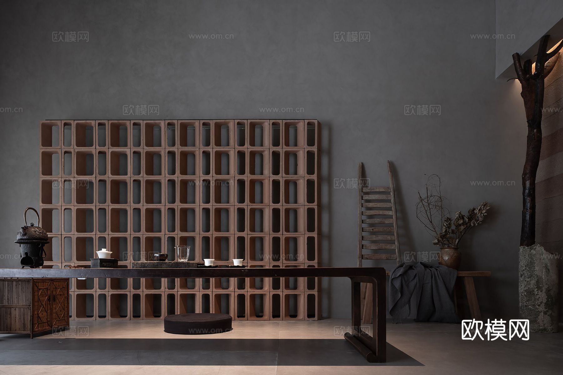 新中式茶室 餐厅效果效果图下载（渲染图3）