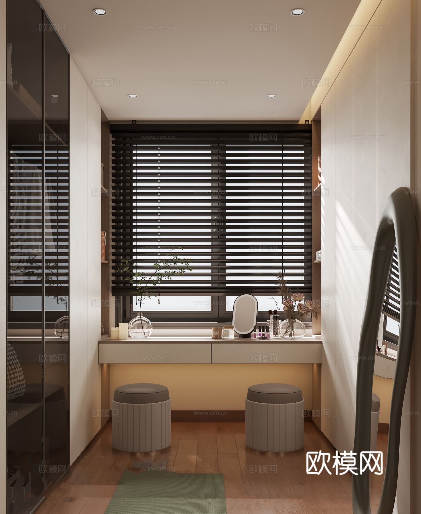 中古风家装效果客厅卧室大平层效果图下载（渲染图6）