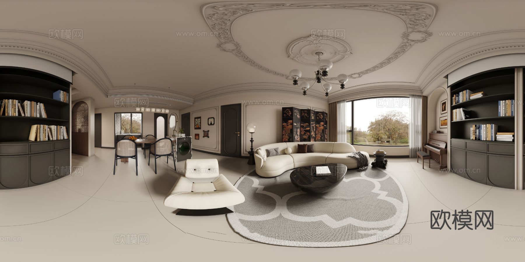 中古风家装客厅 卧室效果图下载（渲染图8）