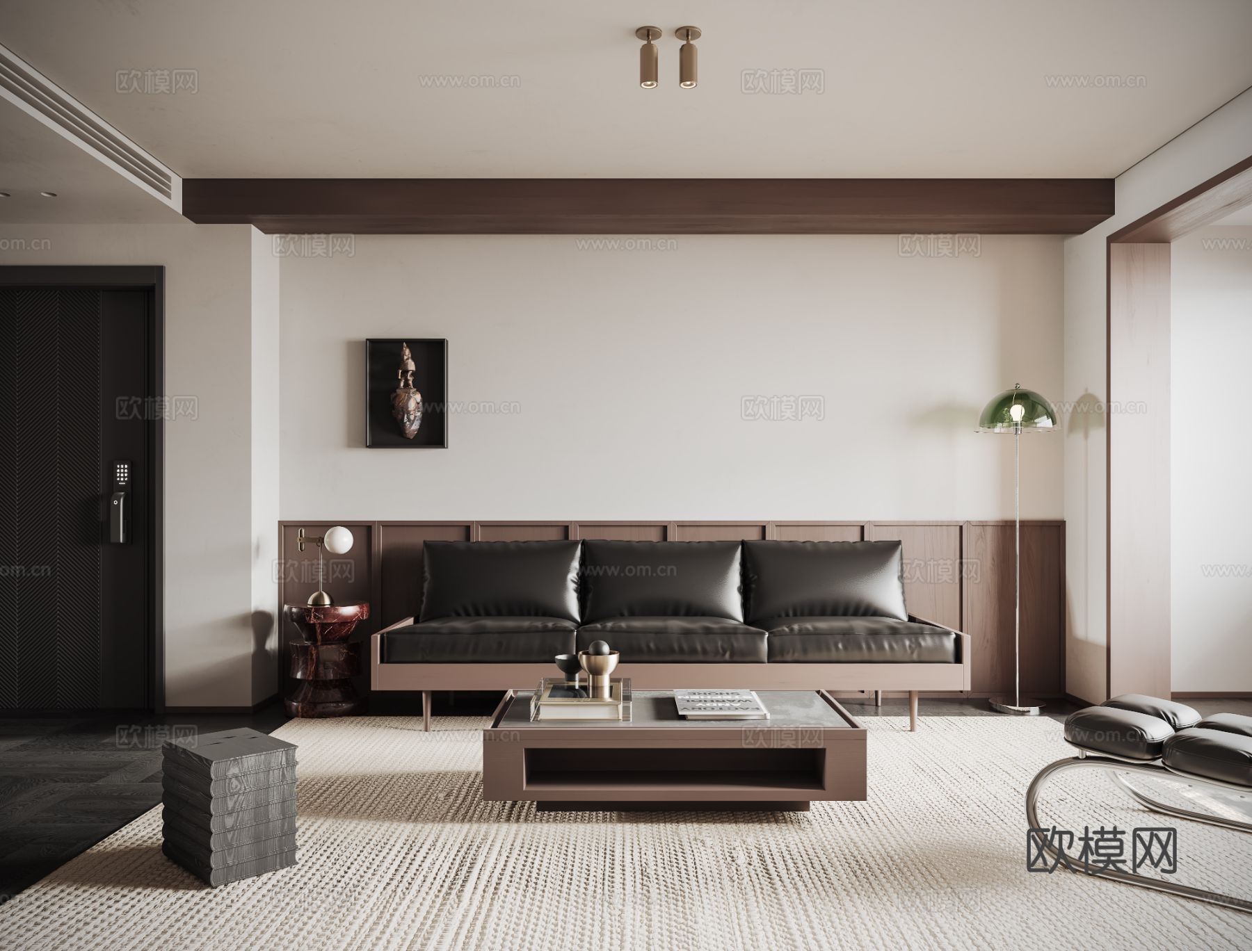 中古风家装效果客厅卧室大平层效果图下载（渲染图5）