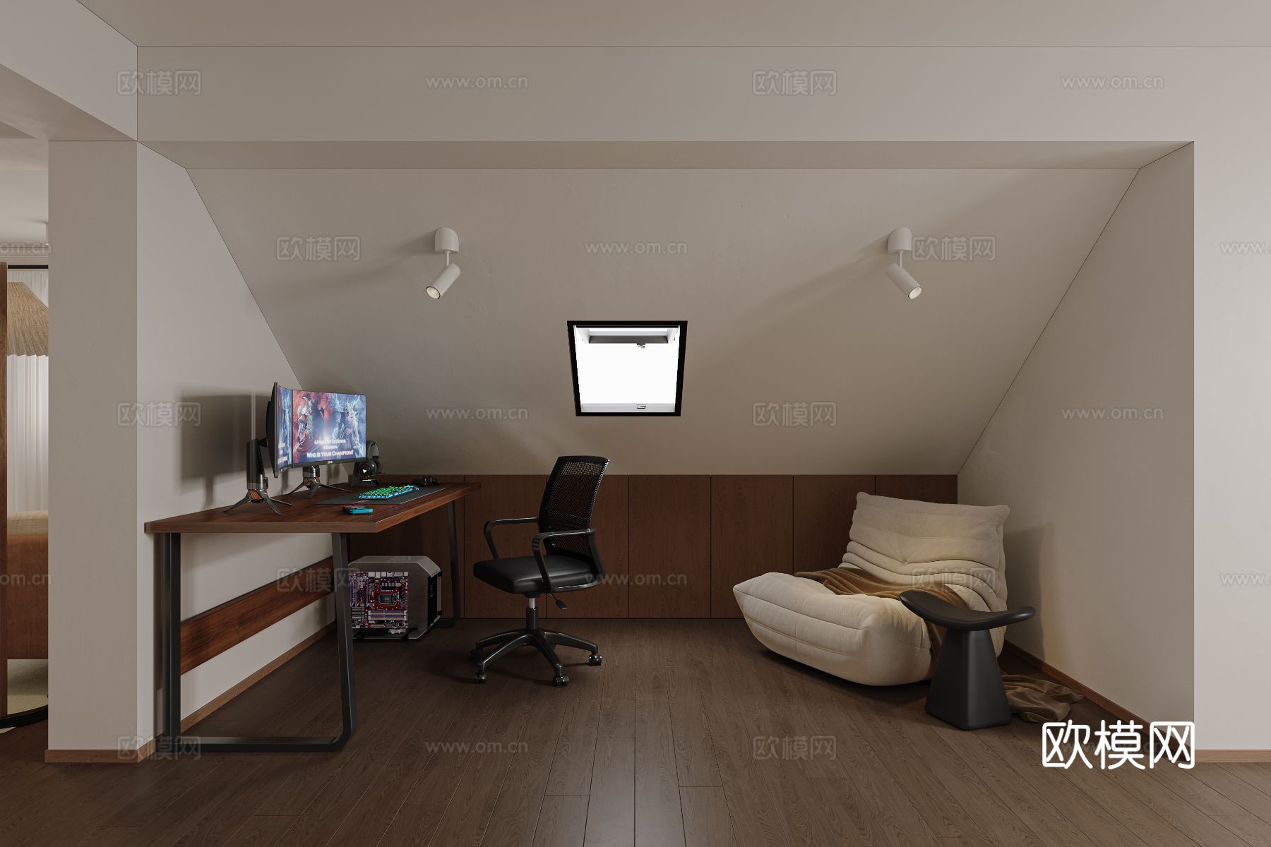 中古风家装效果客厅卧室大平层效果图下载（渲染图10）