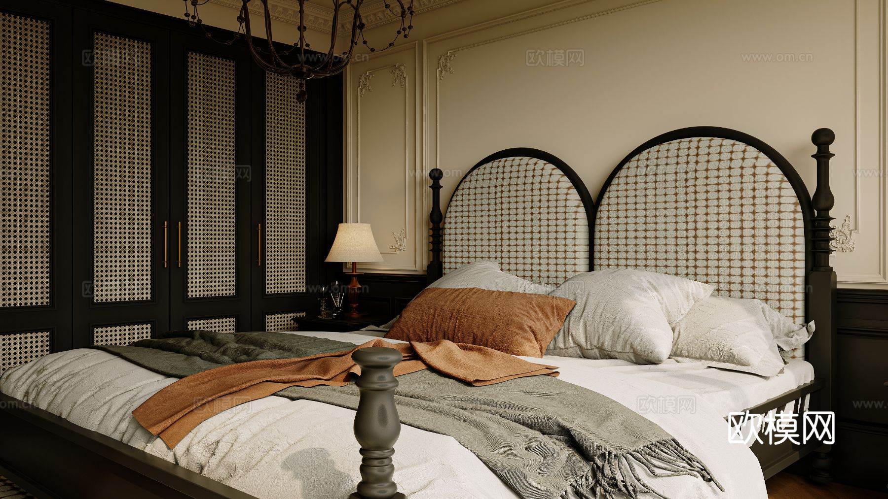 中古风家装效果客厅卧室大平层效果图下载（渲染图7）