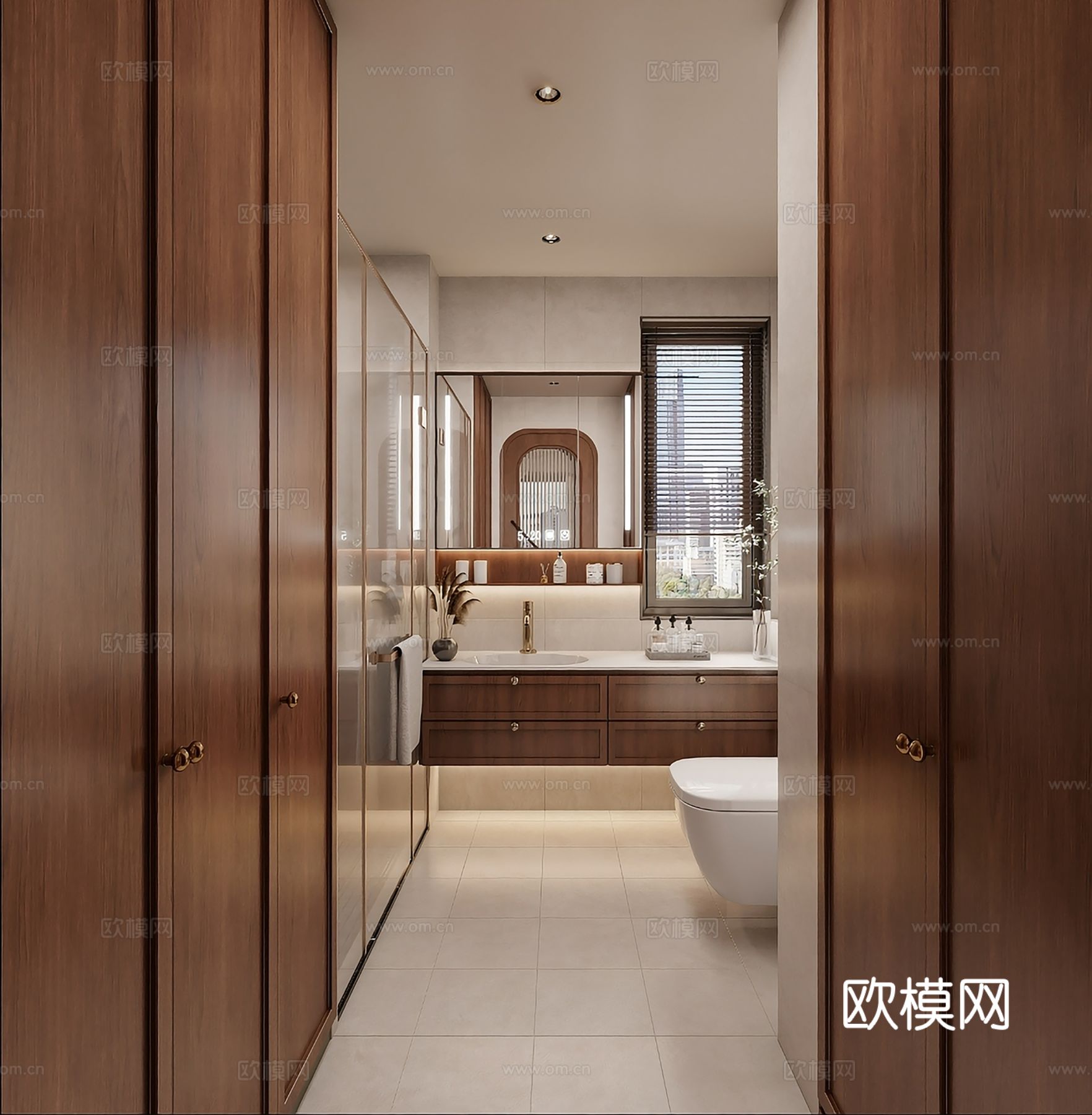 中古风家装效果客厅卧室大平层效果图下载（渲染图3）