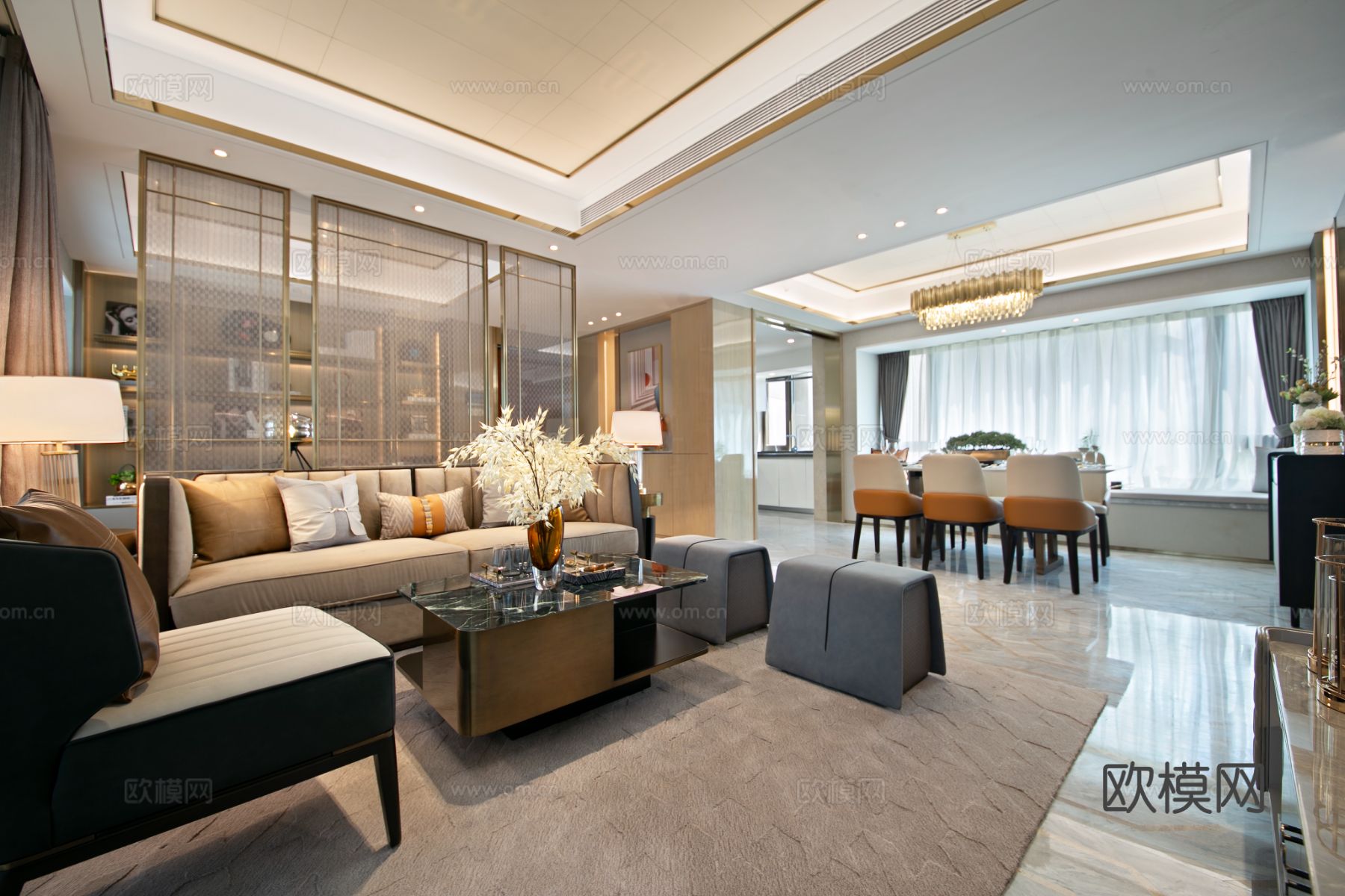 意式现代家装设计 客厅卧室效果图下载（渲染图1）