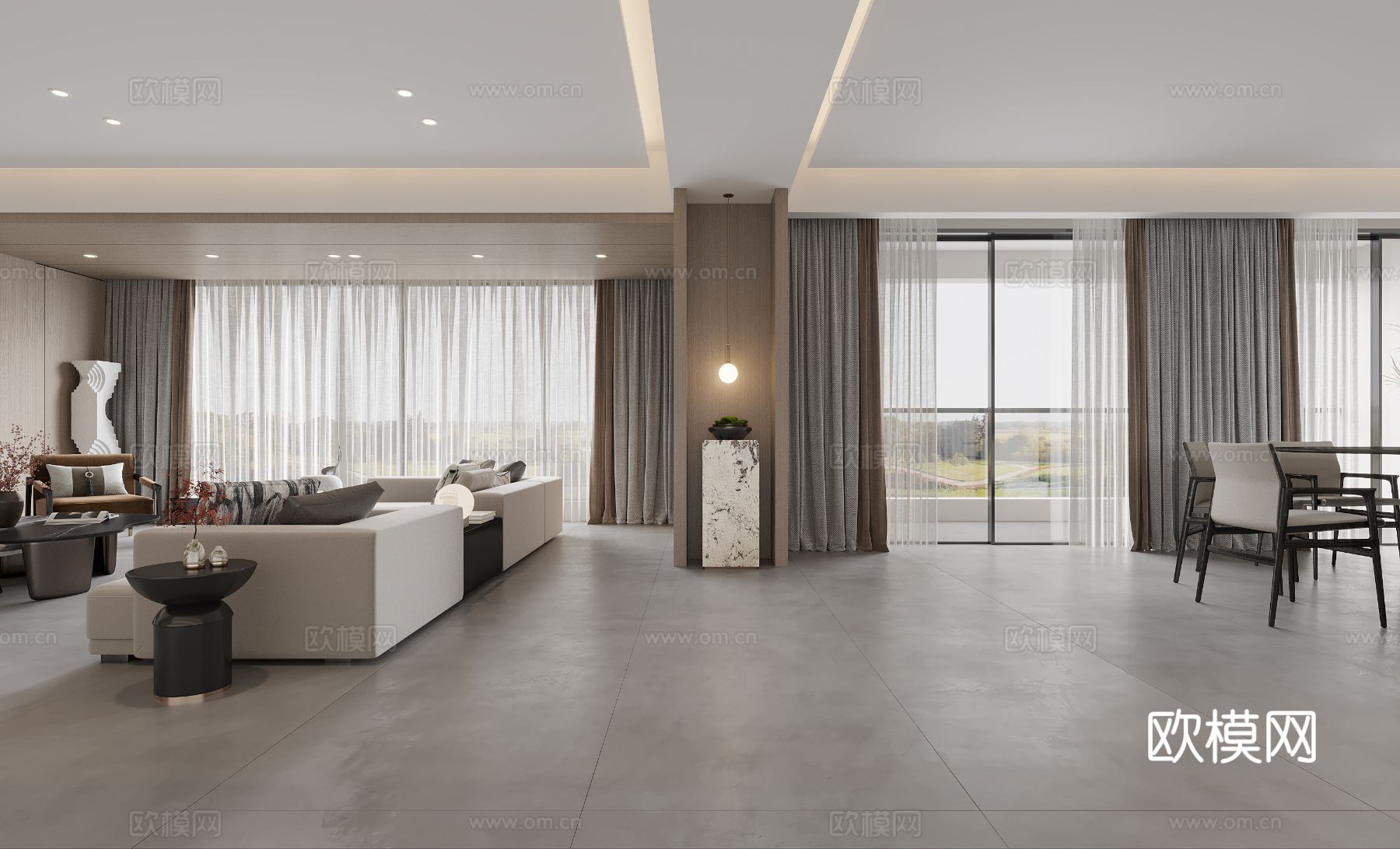 宋式新中式大平层家装风格效果图下载（渲染图4）