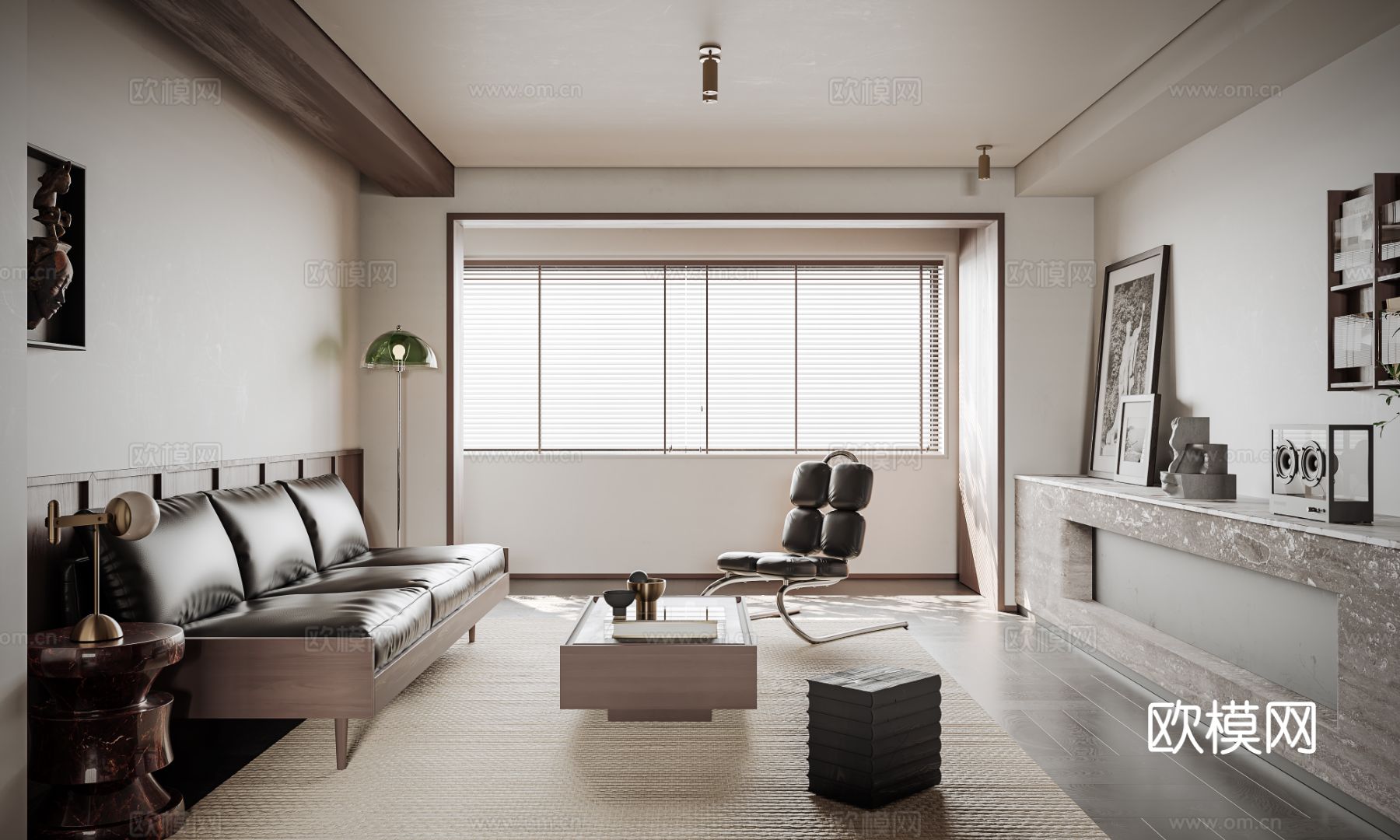 中古风家装效果客厅卧室大平层效果图下载（渲染图10）