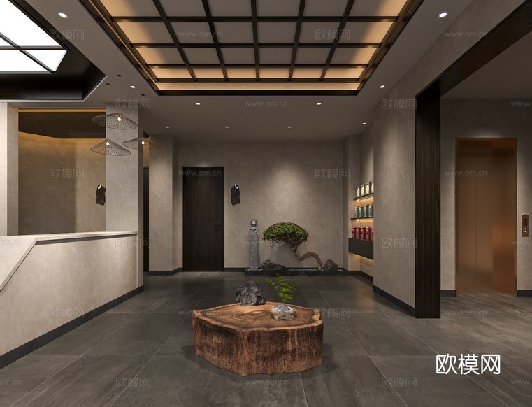 新中式茶室設(shè)計 餐廳效果圖下載(渲染圖3)