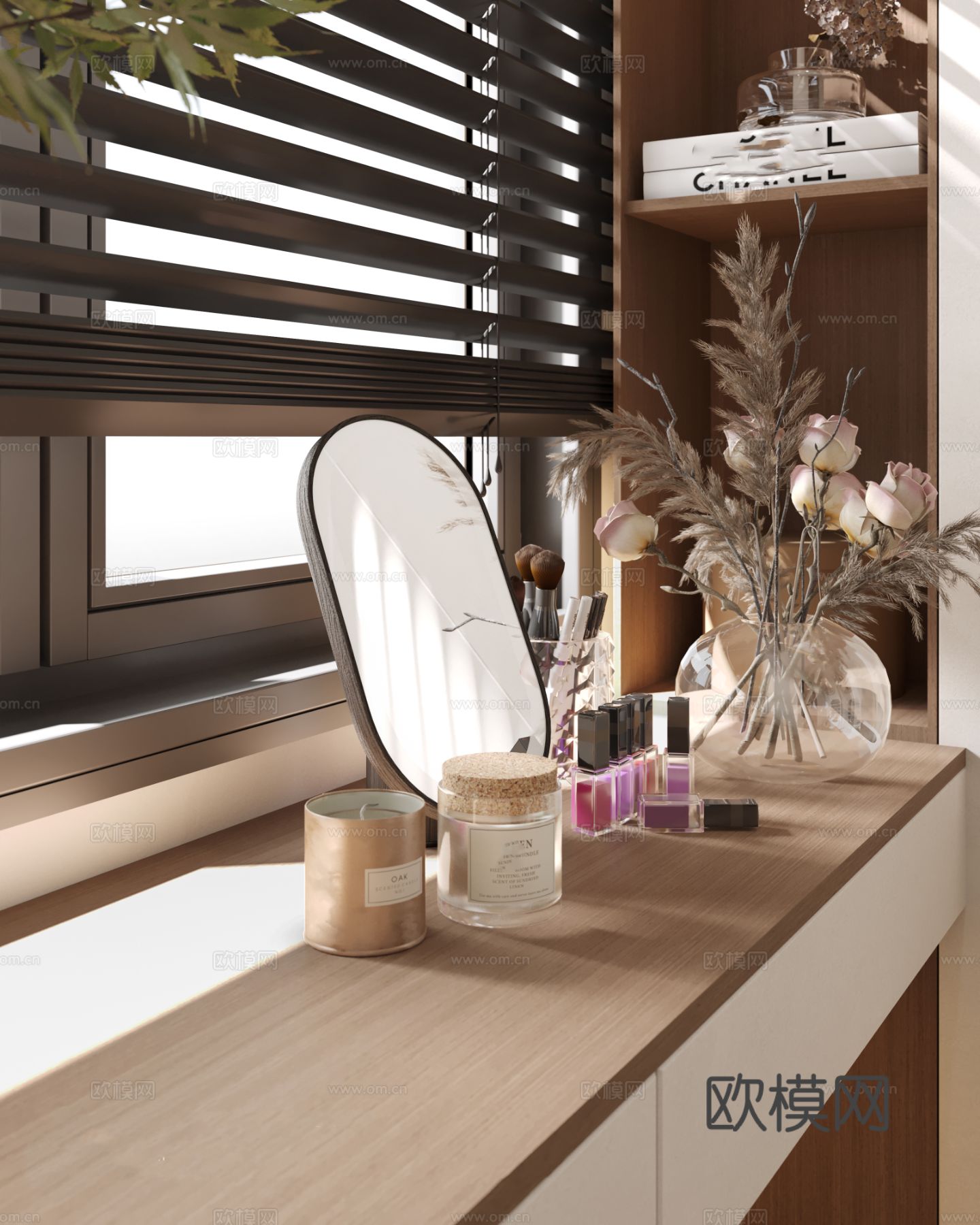 中古风家装效果客厅卧室大平层效果图下载（渲染图10）