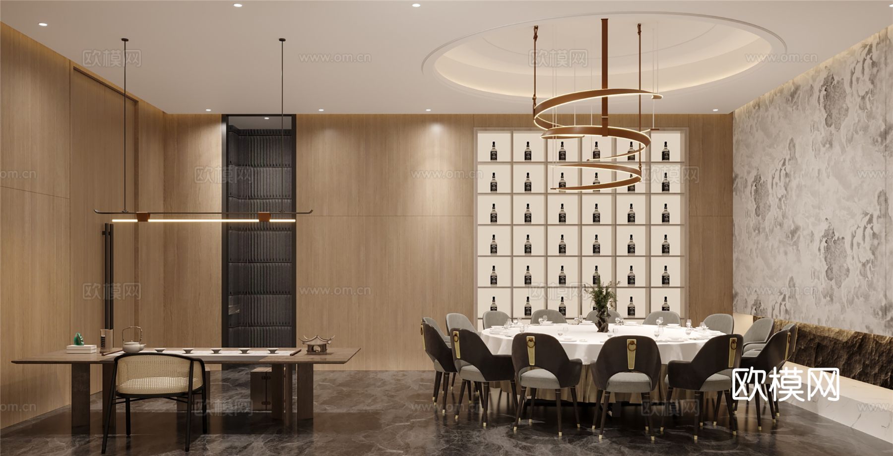 宋式禅意家装风格 餐厅效果图下载（渲染图1）