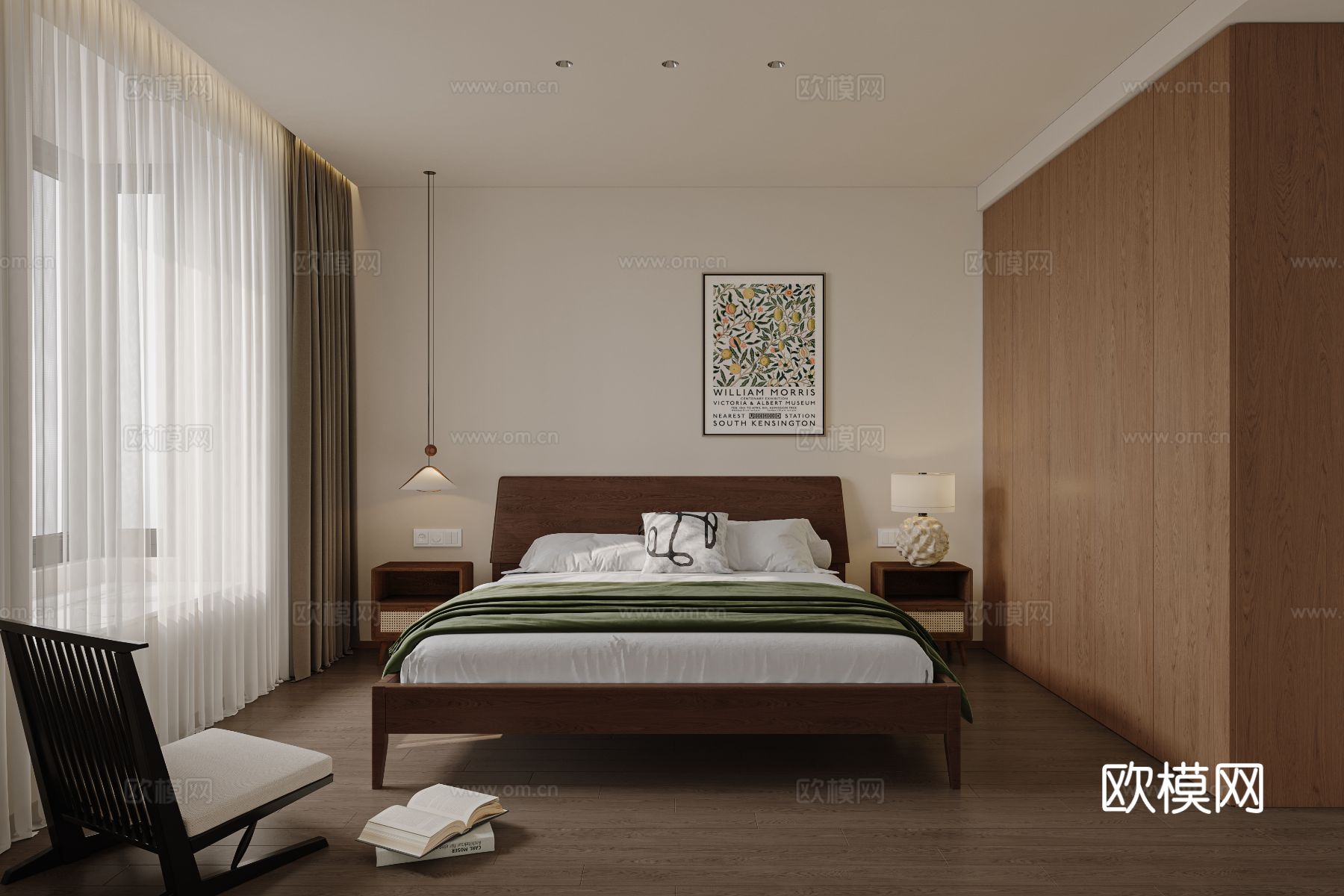 中古风家装效果客厅卧室大平层效果图下载（渲染图3）