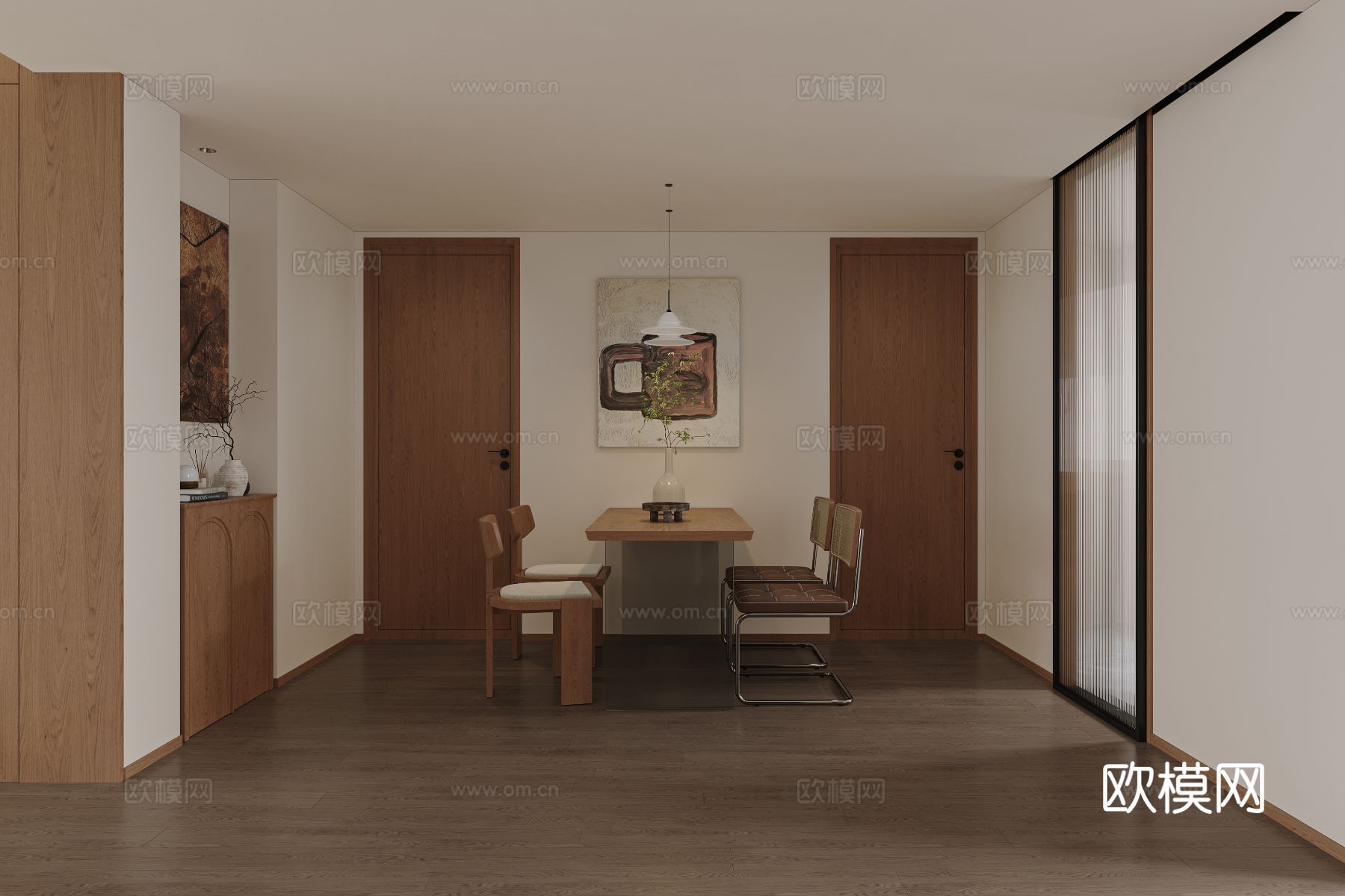 中古风家装效果客厅卧室大平层效果图下载（渲染图7）