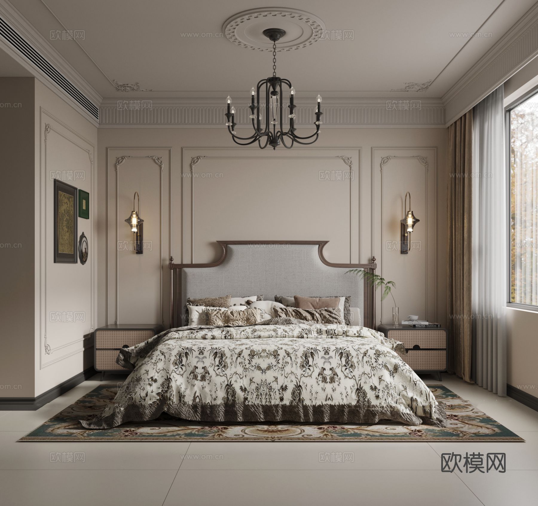 中古风家装客厅 卧室效果图下载（渲染图9）