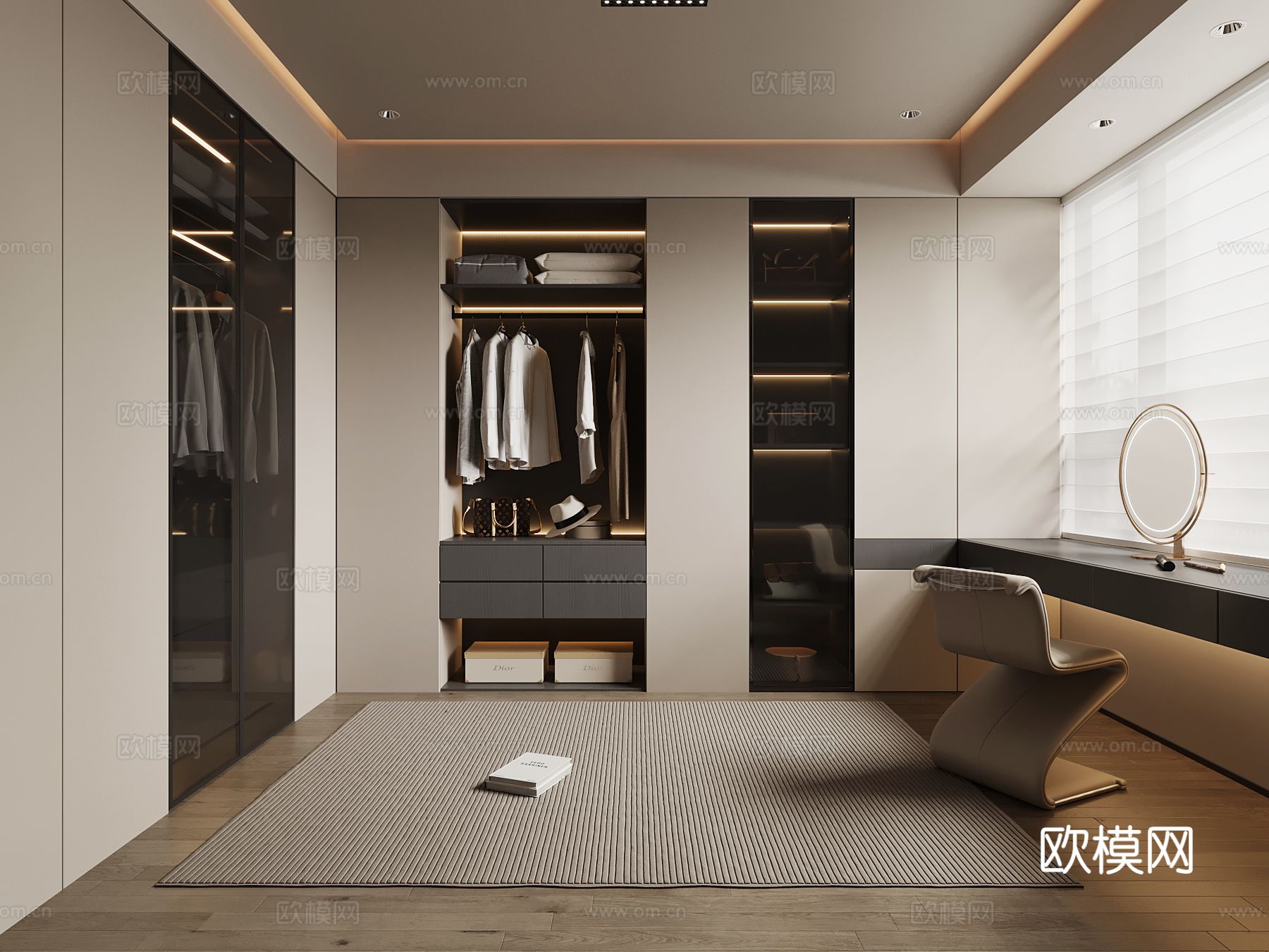 现代意式衣帽间 衣柜 梳妆台3d模型