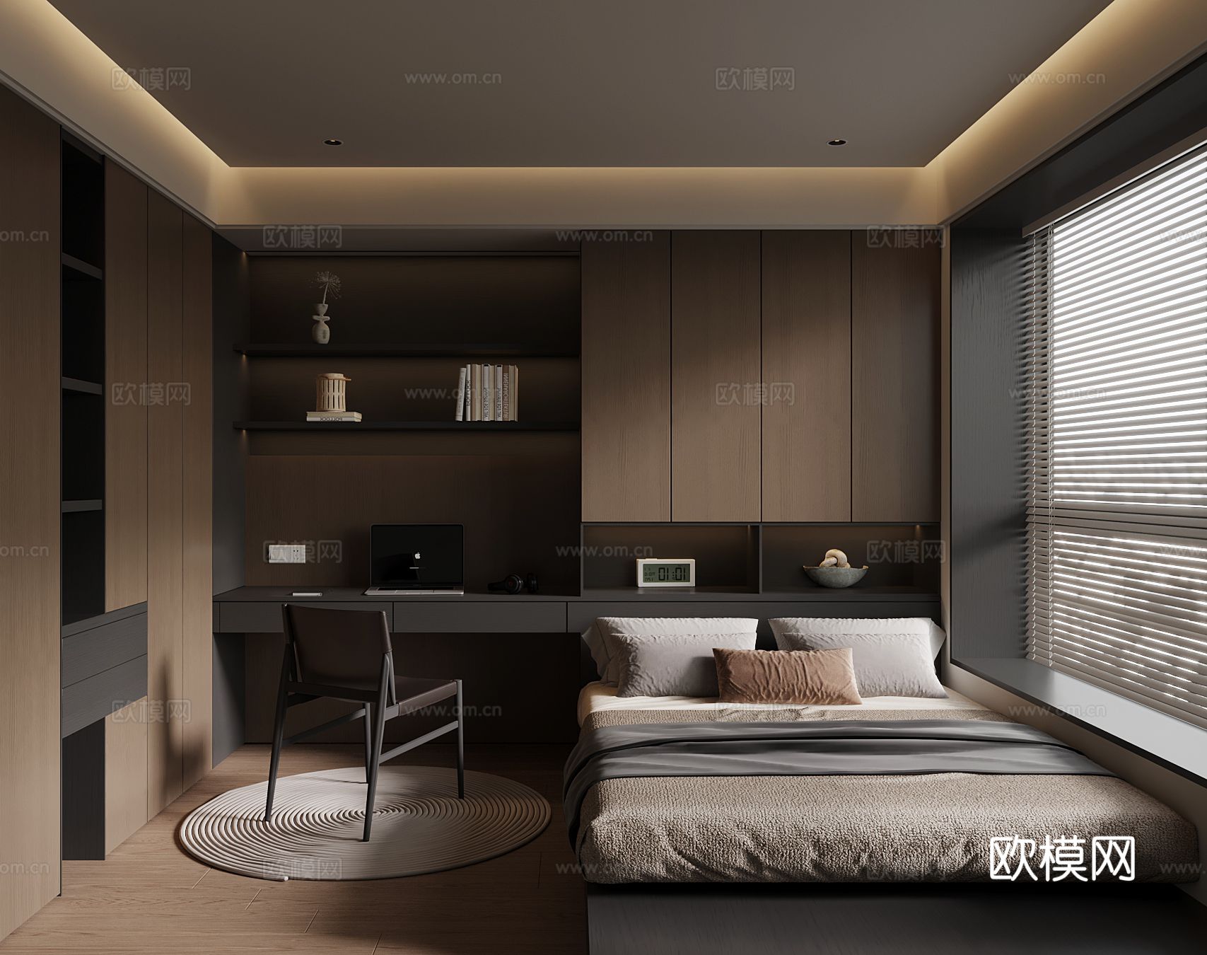 意式榻榻米 卧室 双人床3d模型