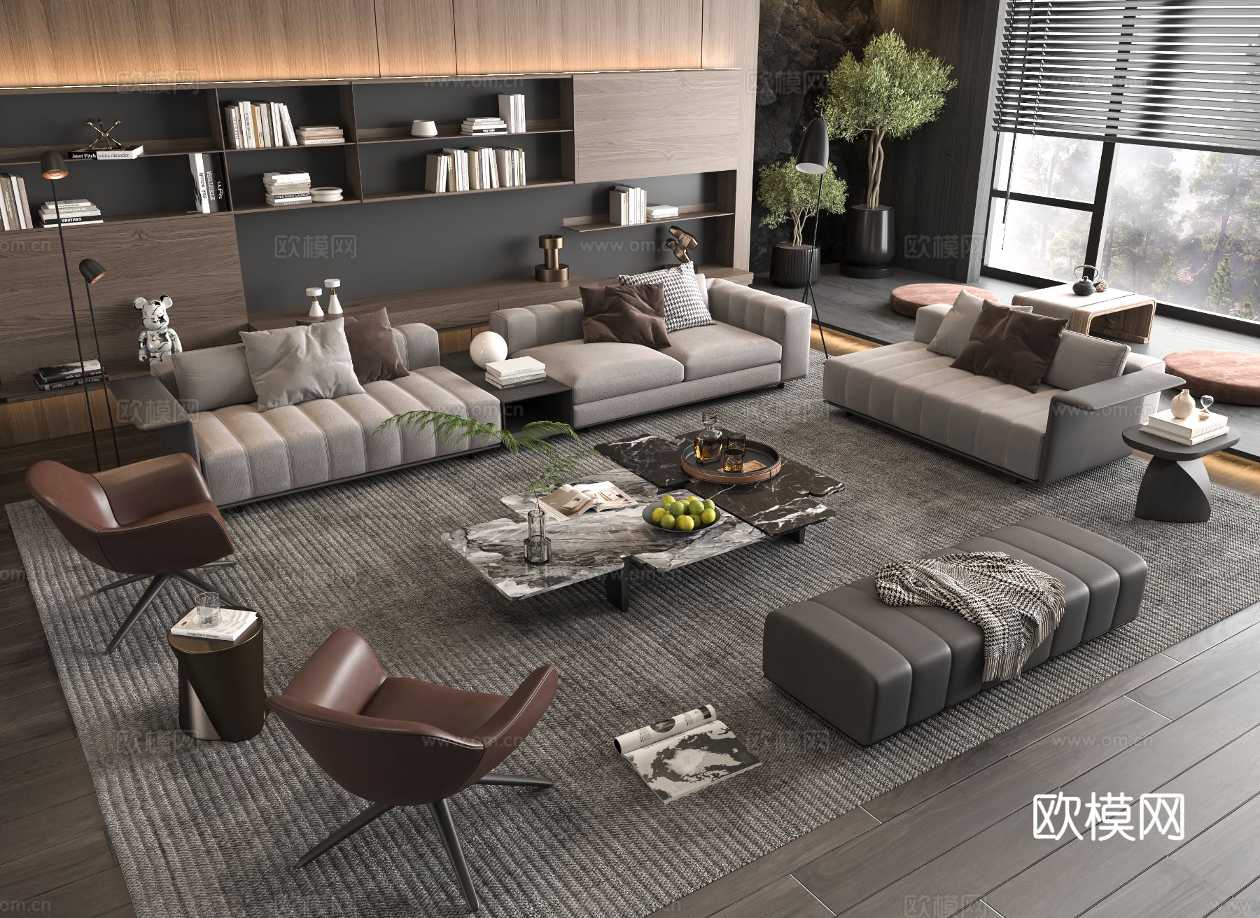 意式沙发茶几组合3d模型下载